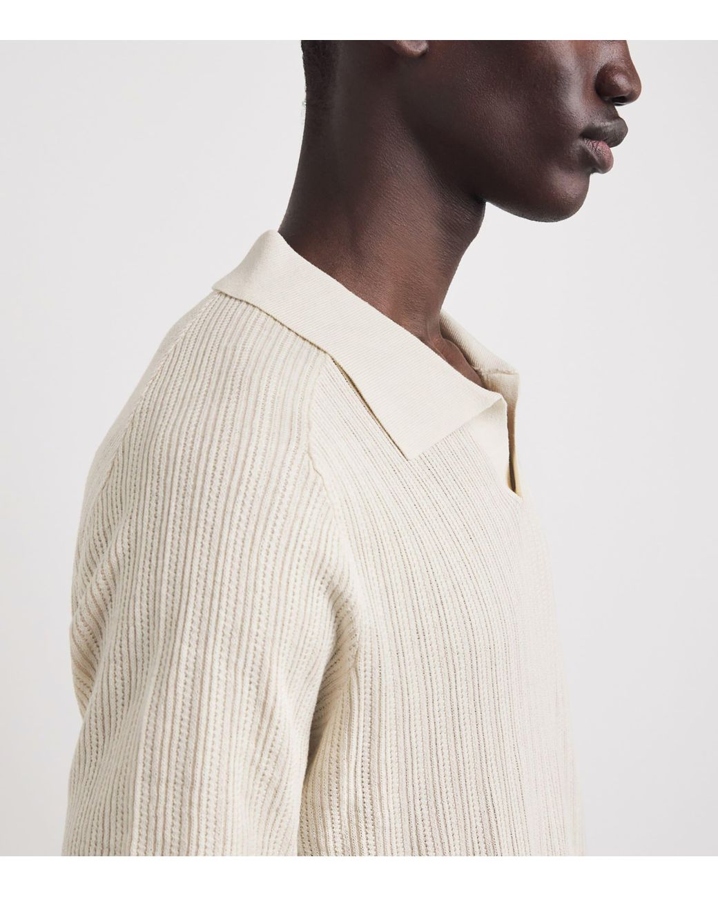 Jonathan Simkhai White Rib-Knit Open-Collar Polo Shirt for men