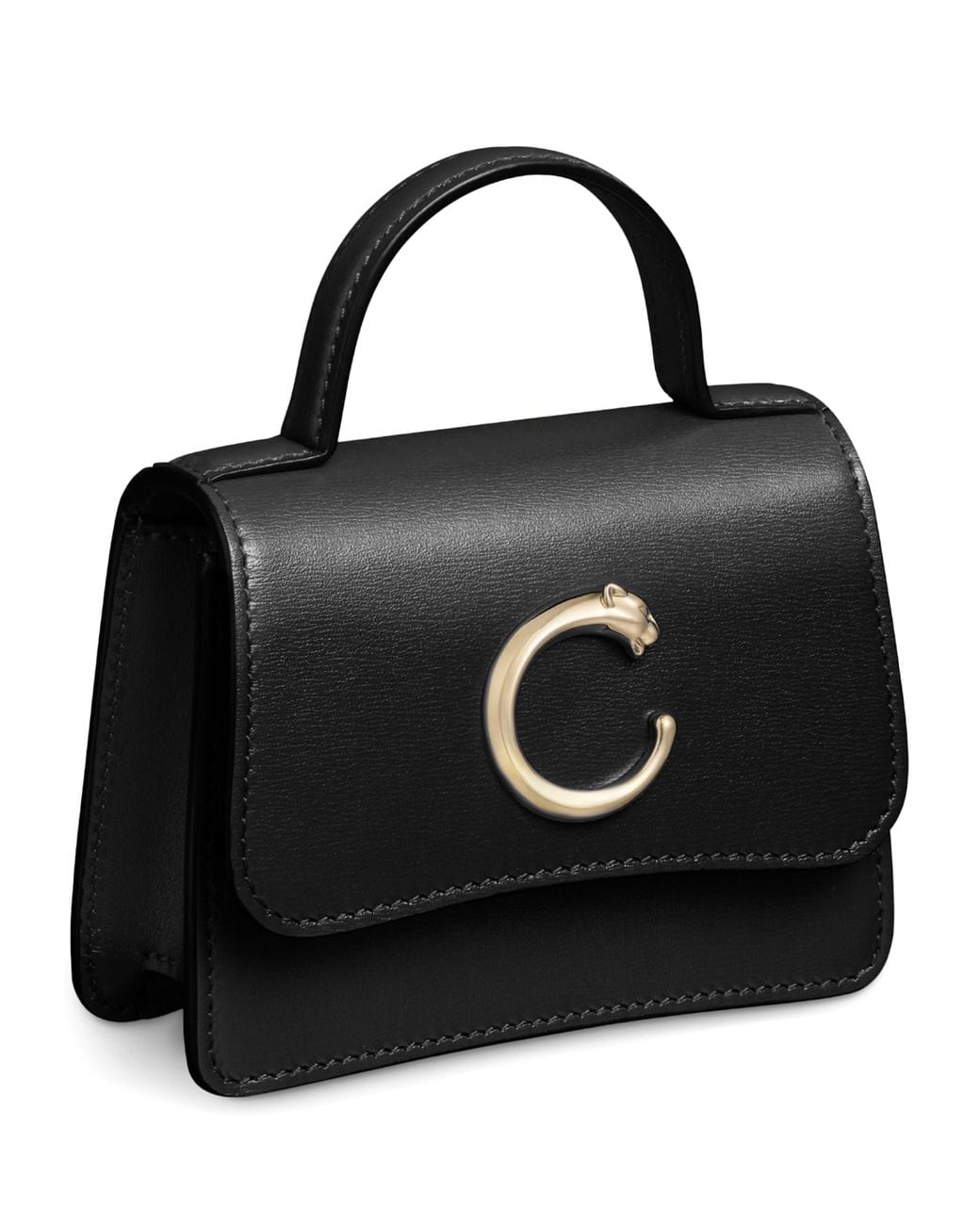Cartier Black Micro Lambskin Panthère C De Top-Handle Bag