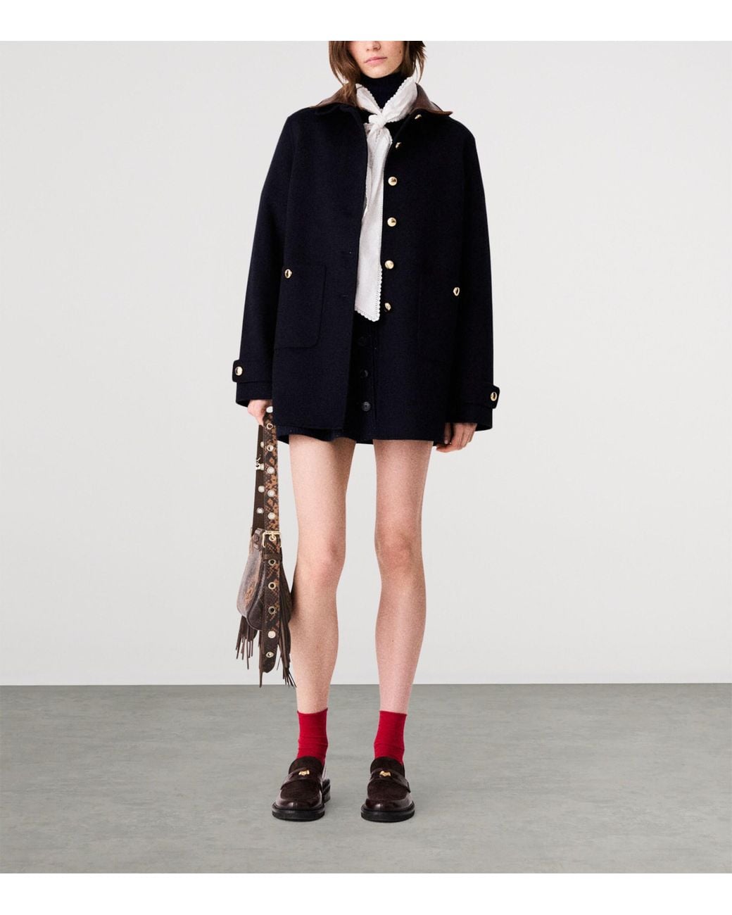 Maje Blue Wool-Blend Collared Jacket