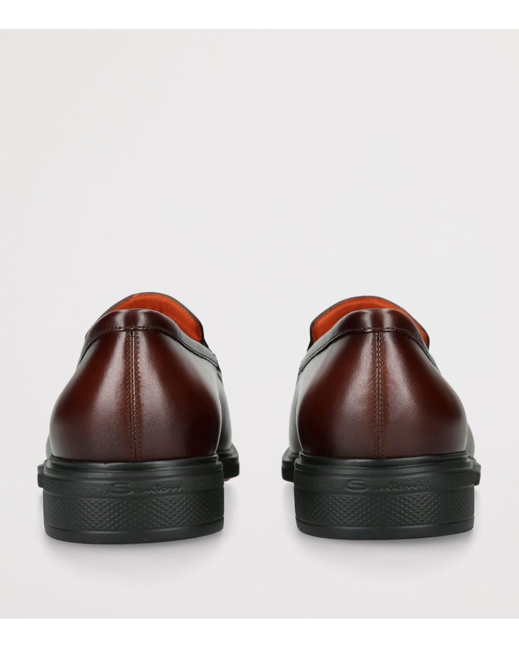 Santoni Brown Leather Easy Penny Loafers for men