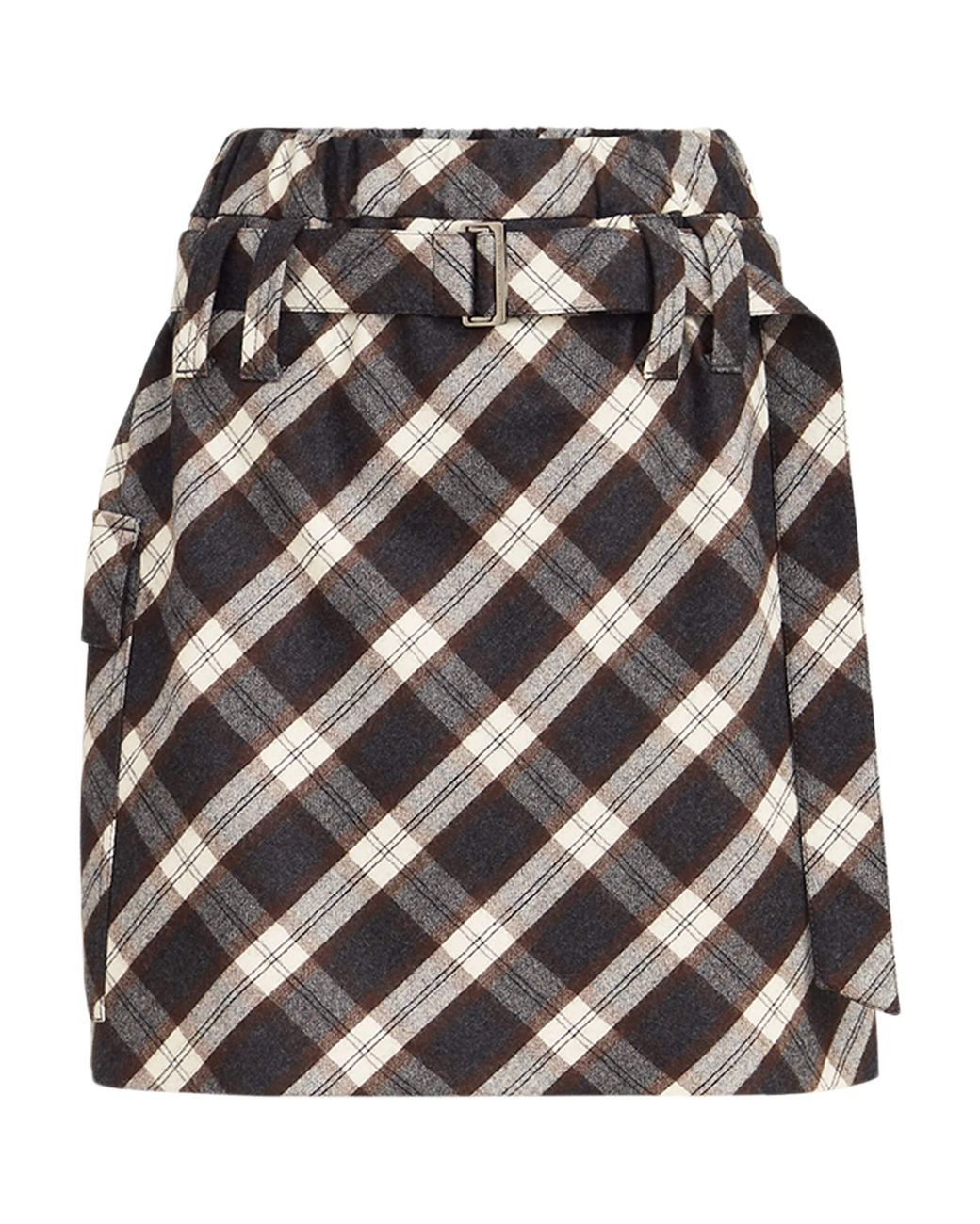 Brunello Cucinelli Gray Virgin Wool-Blend Check Mini Skirt