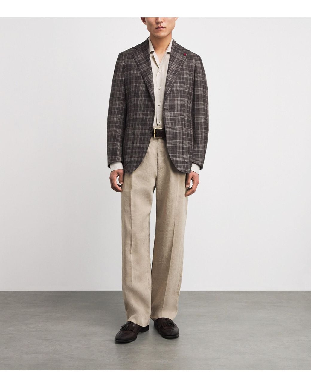 Isaia White Linen Camp-Collar Shirt for men