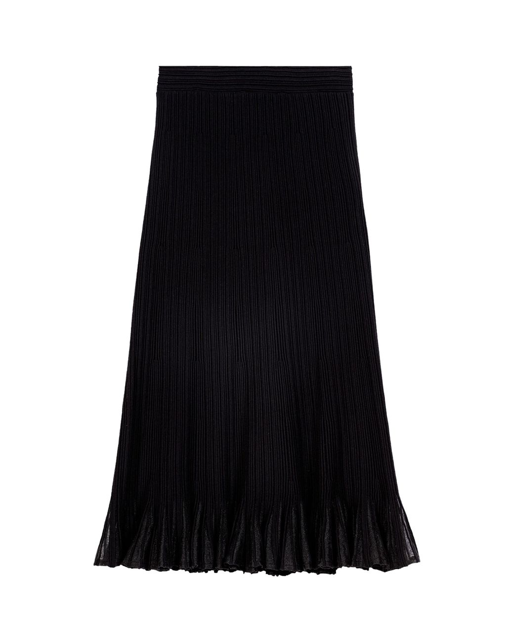 Maje Black Plissé Midi Skirt