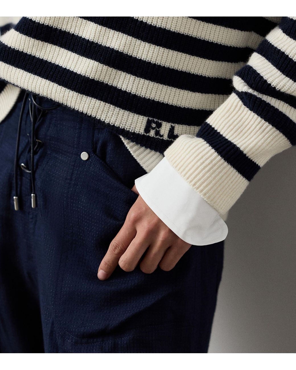 Ralph Lauren Blue Cashmere Stripe Polo Sweater