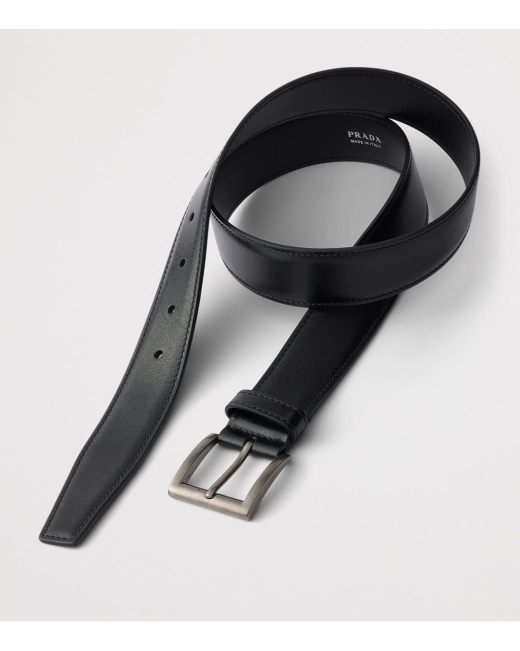Prada Black Leather Square-Buckle Belt for men