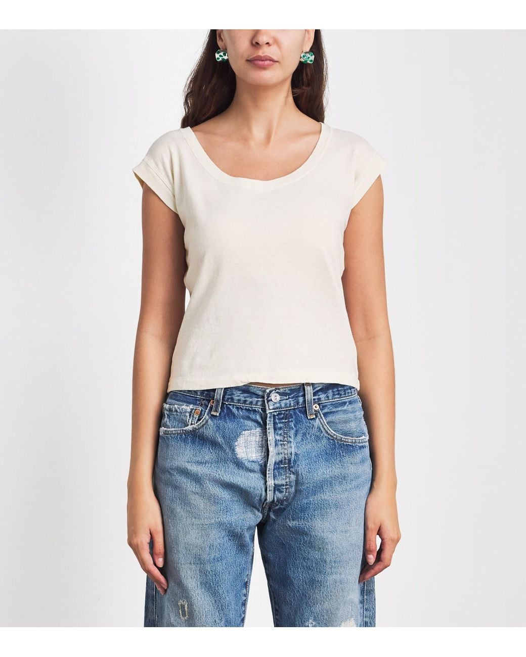 Re/done White Cotton Cropped Frankie T-Shirt