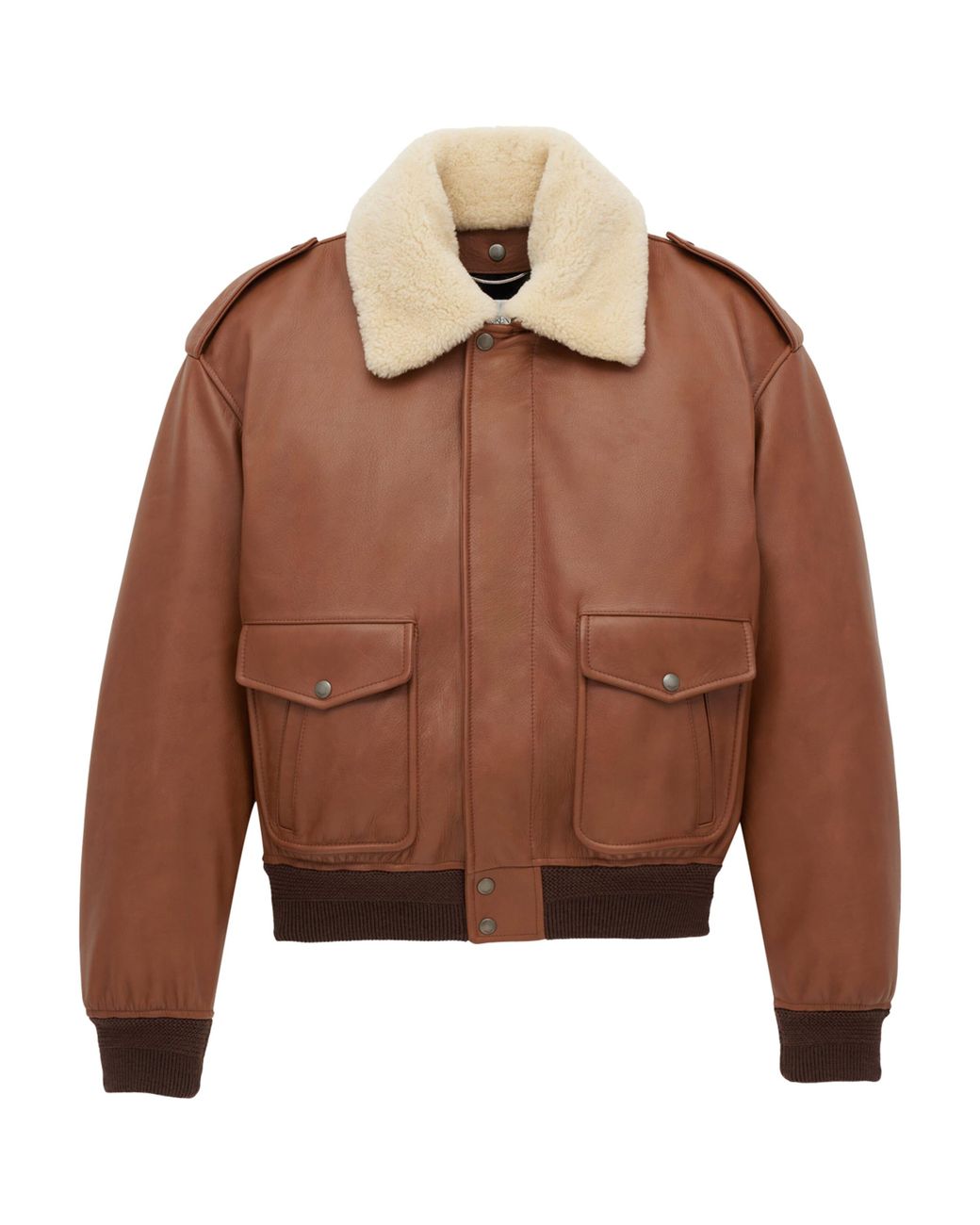 Saint Laurent Brown Shearling Collar Leather Jacket
