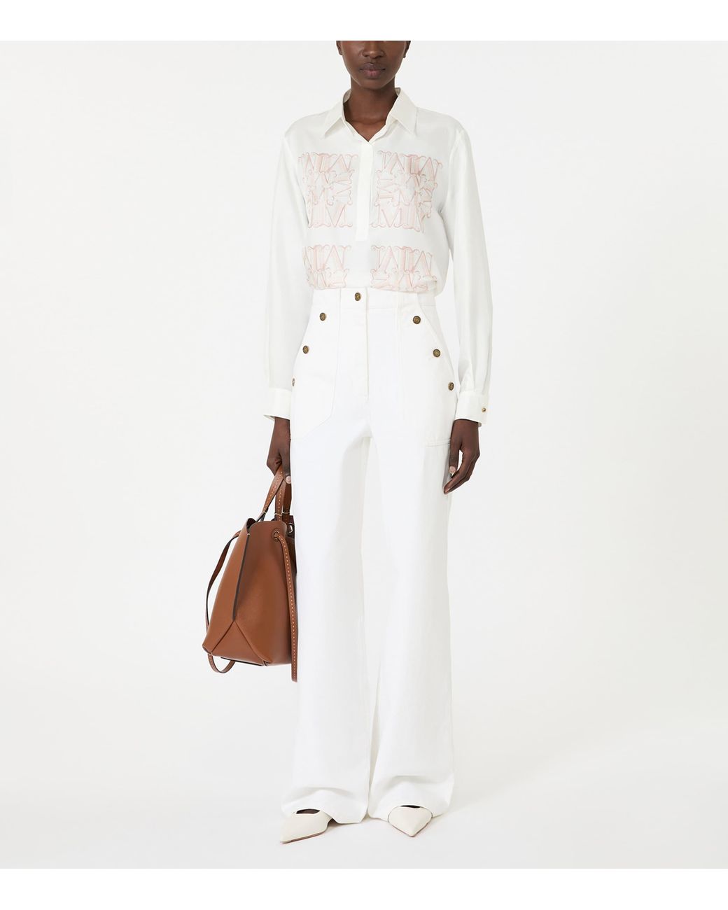 Max Mara White Silk Monogram Shirt for men