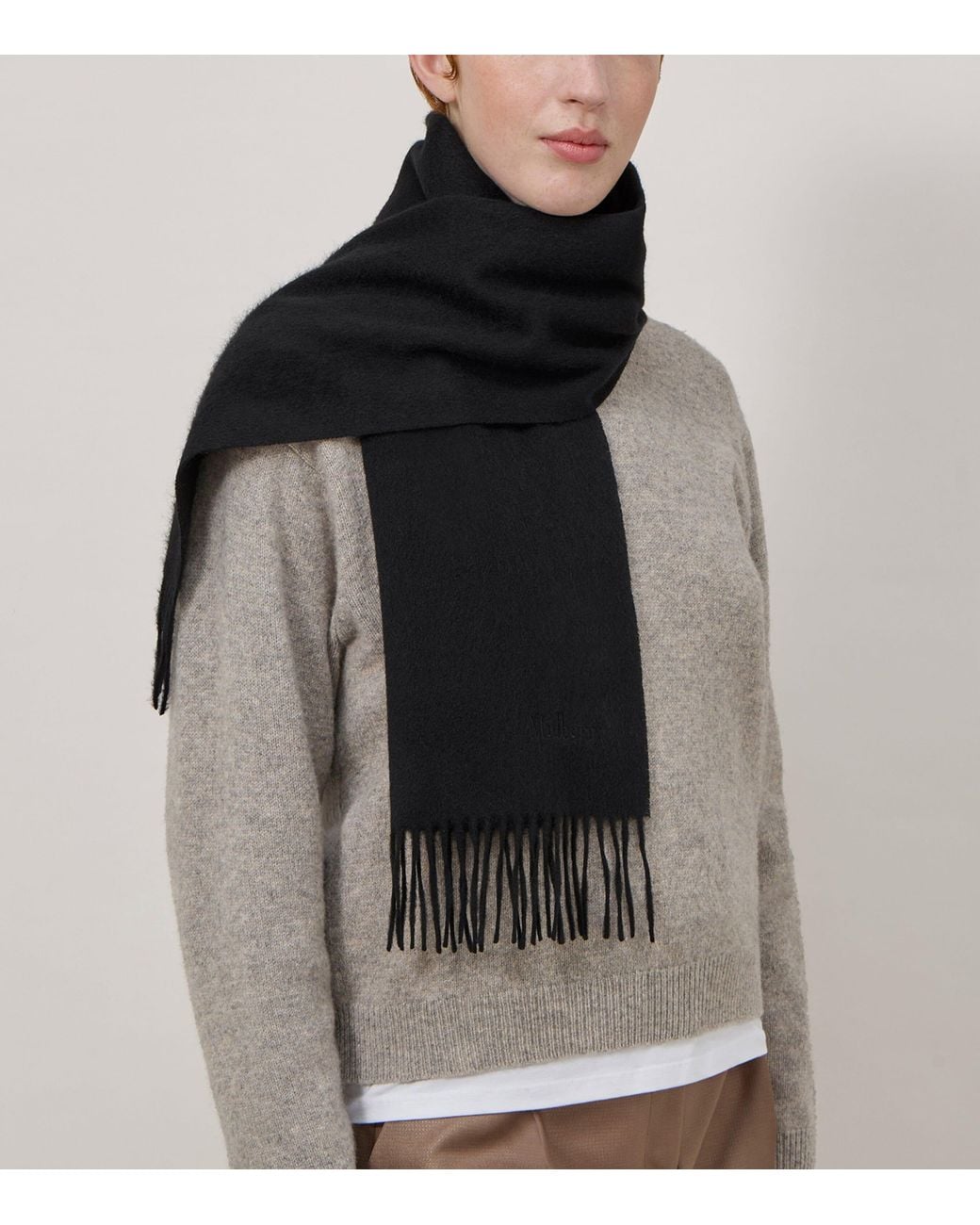 Mulberry Black Cashmere Logo Scarf
