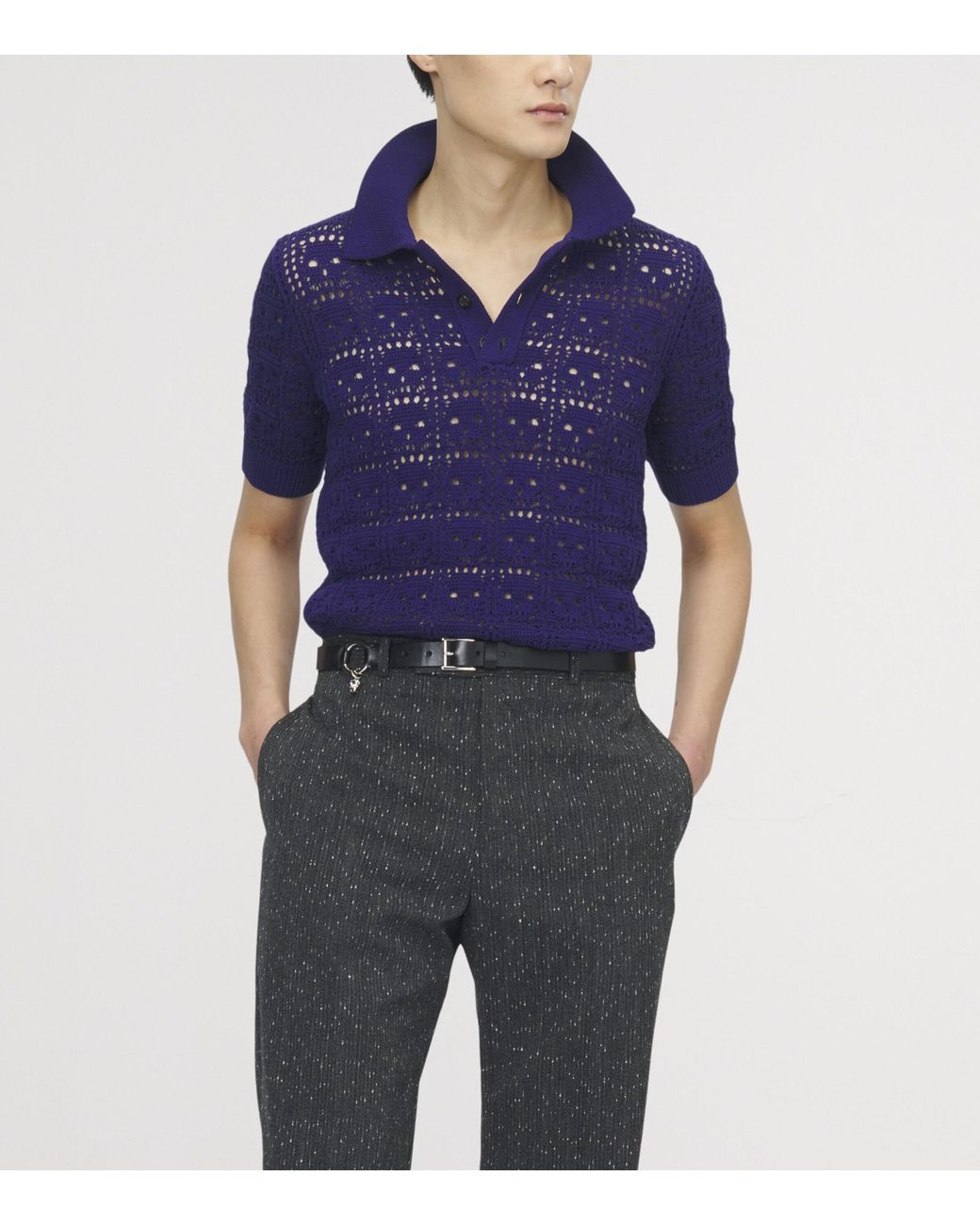 McQueen Blue Crochet-Skull Polo Shirt for men