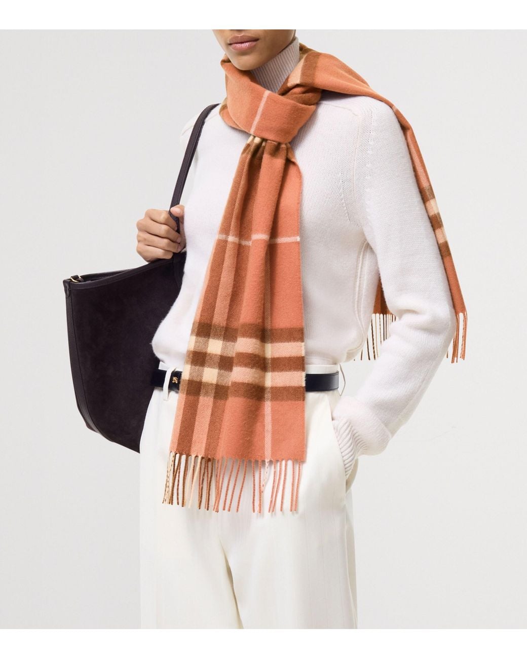 Burberry Orange Cashmere Check Scarf