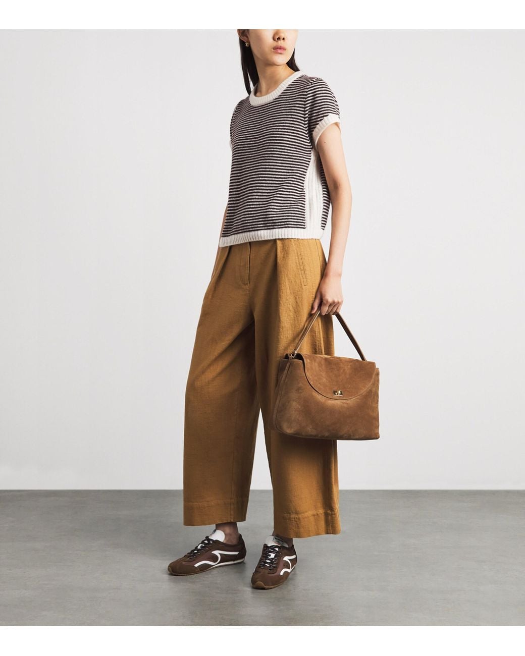 ME+EM Brown Merino Wool-Blend Stripe T-Shirt