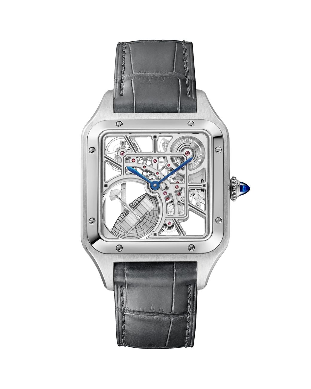 Cartier Gray Stainless Steel Santos-Dumont Skeleton Watch