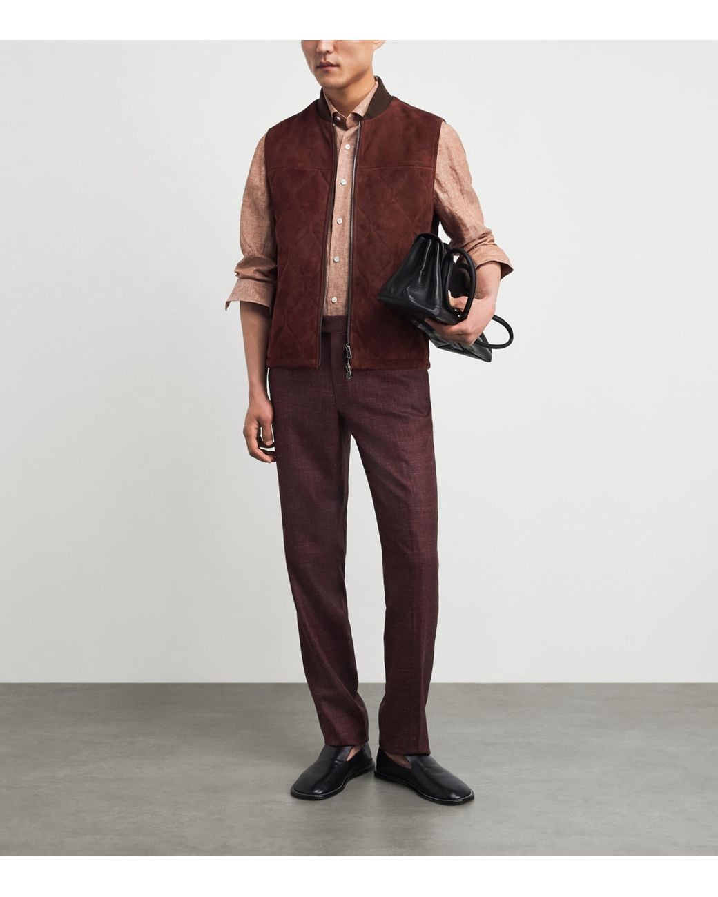 Isaia Purple Lambskin Suede Quilted Gilet for men