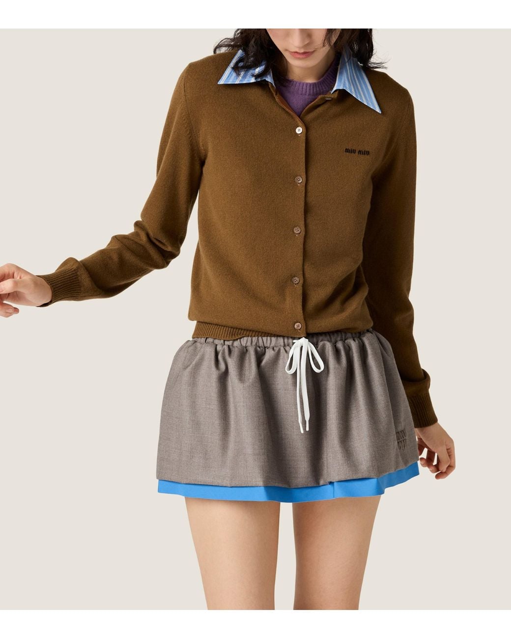 Miu Miu Brown Cashmere Detachable-Collar Cardigan