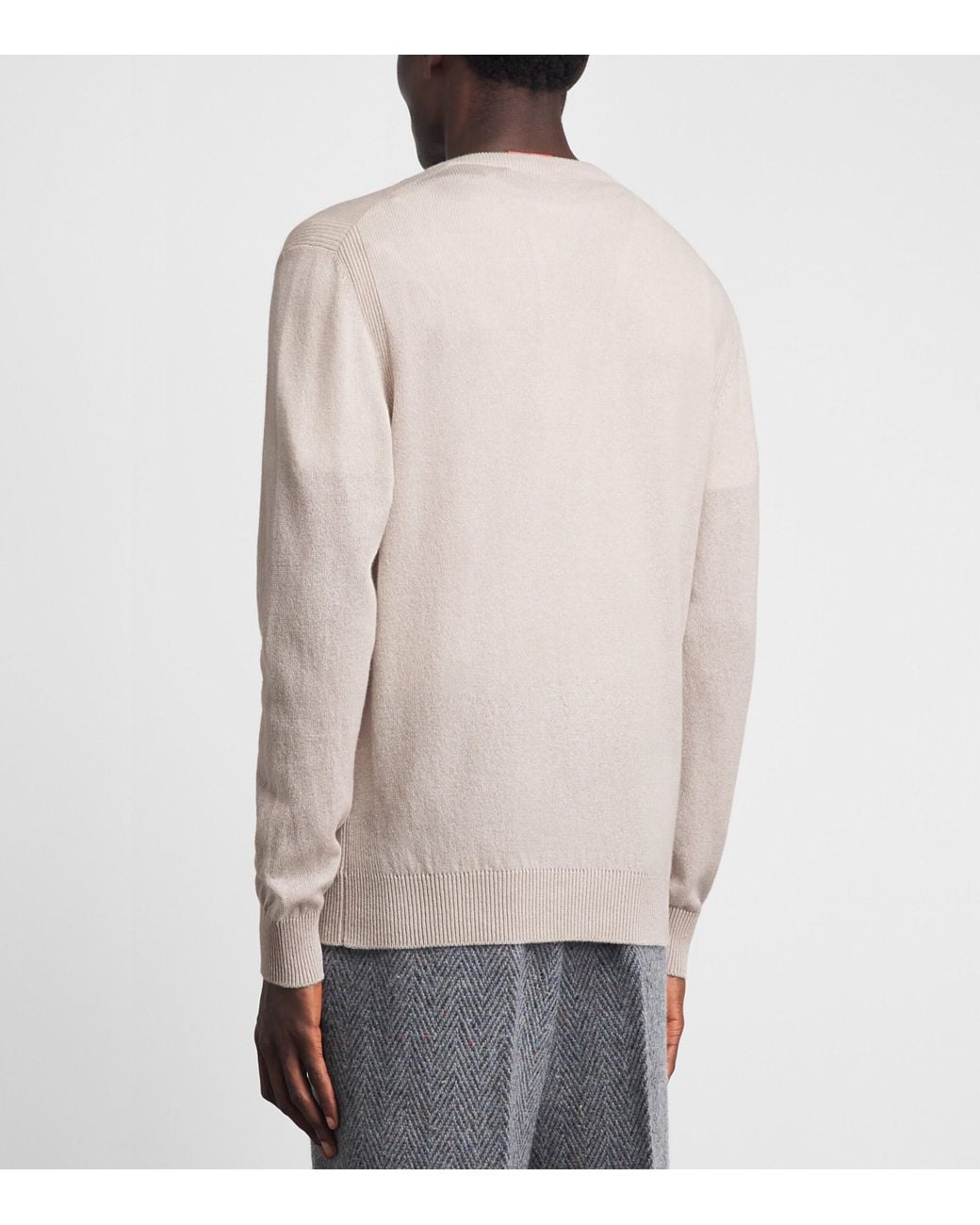 Isaia White Cashmere V-Neck Sweater for men