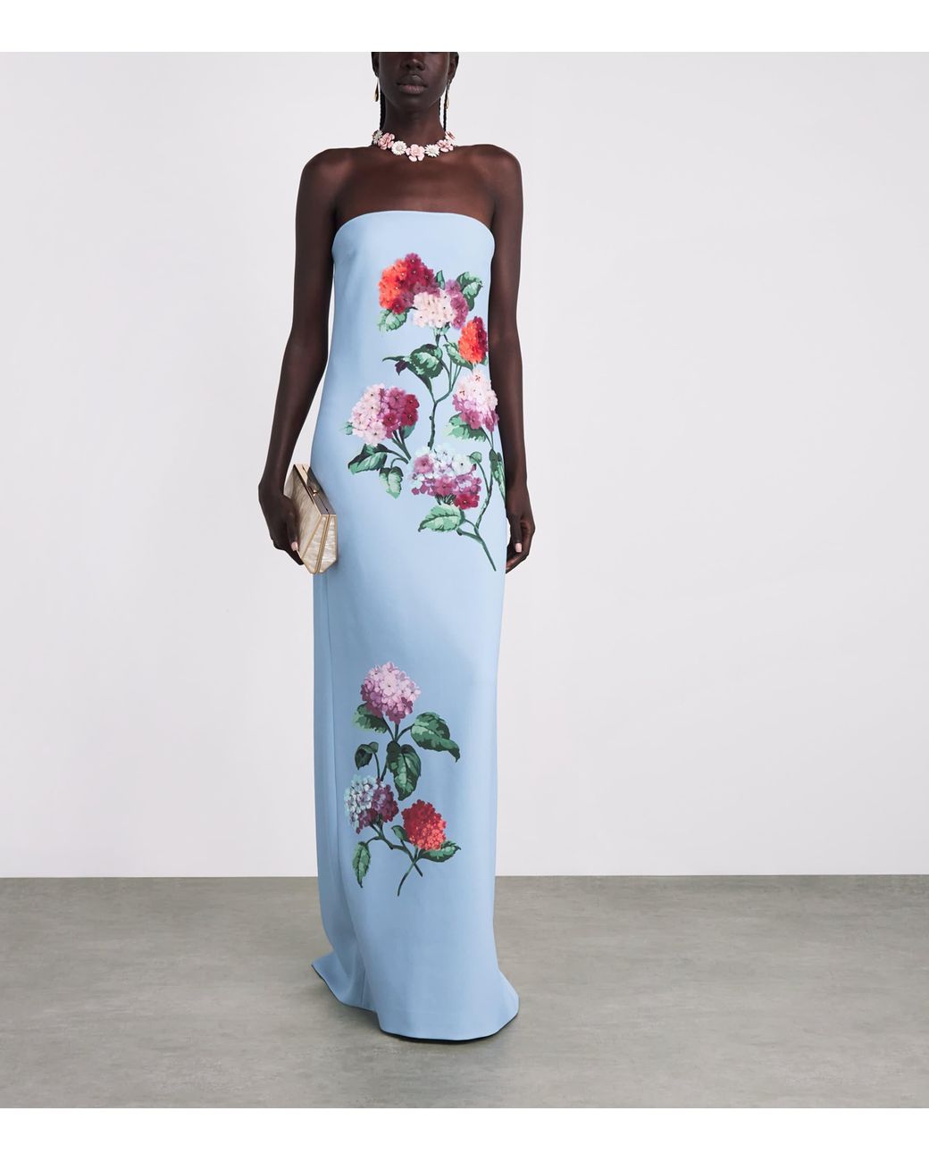 Carolina Herrera Blue Hydrangea Print Column Gown