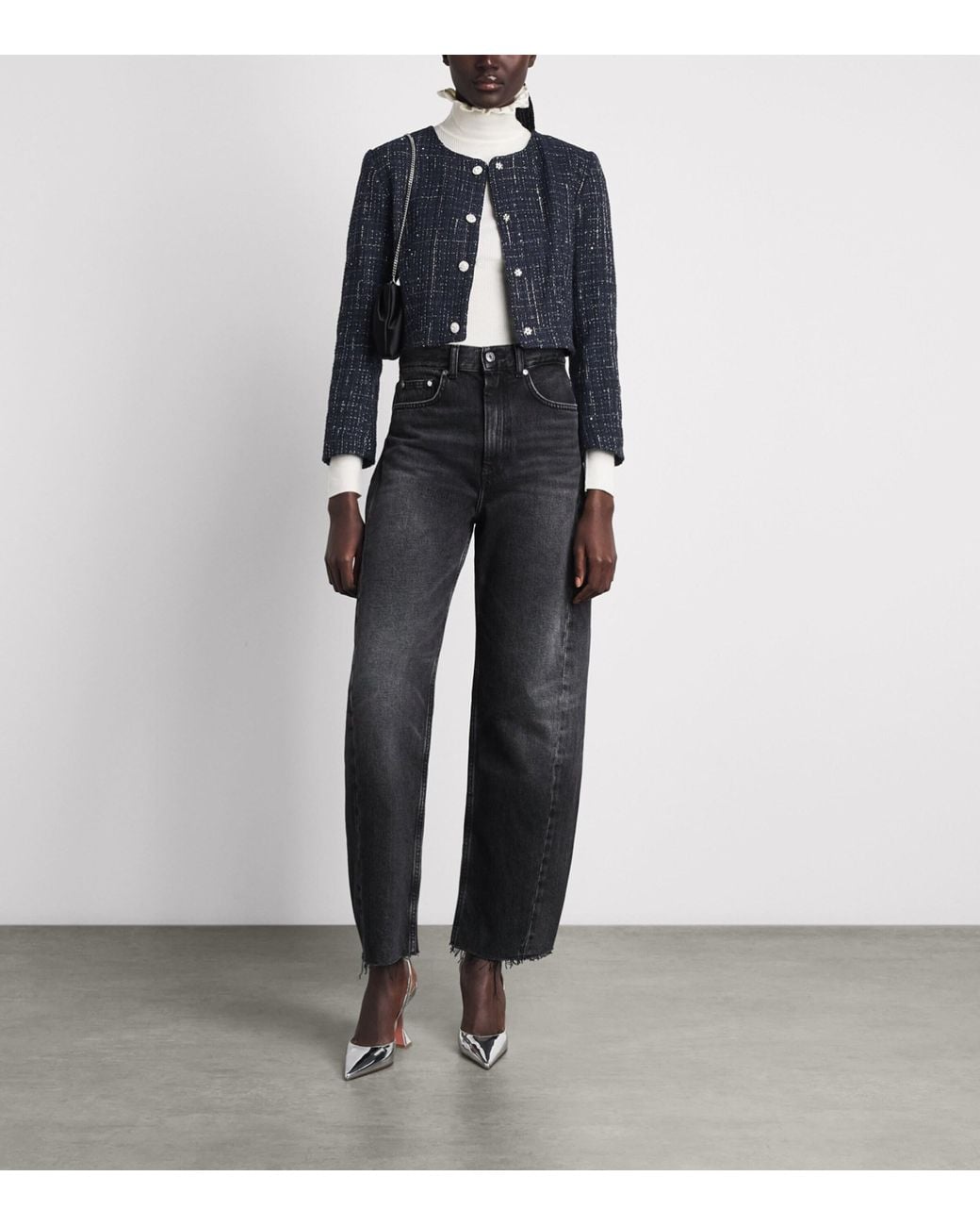 Sandro Blue Tweed Sequinned Cropped Jacket