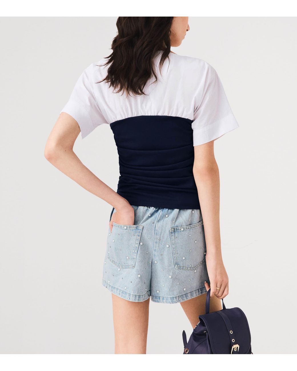 Maje Blue Cotton Gathered T-Shirt