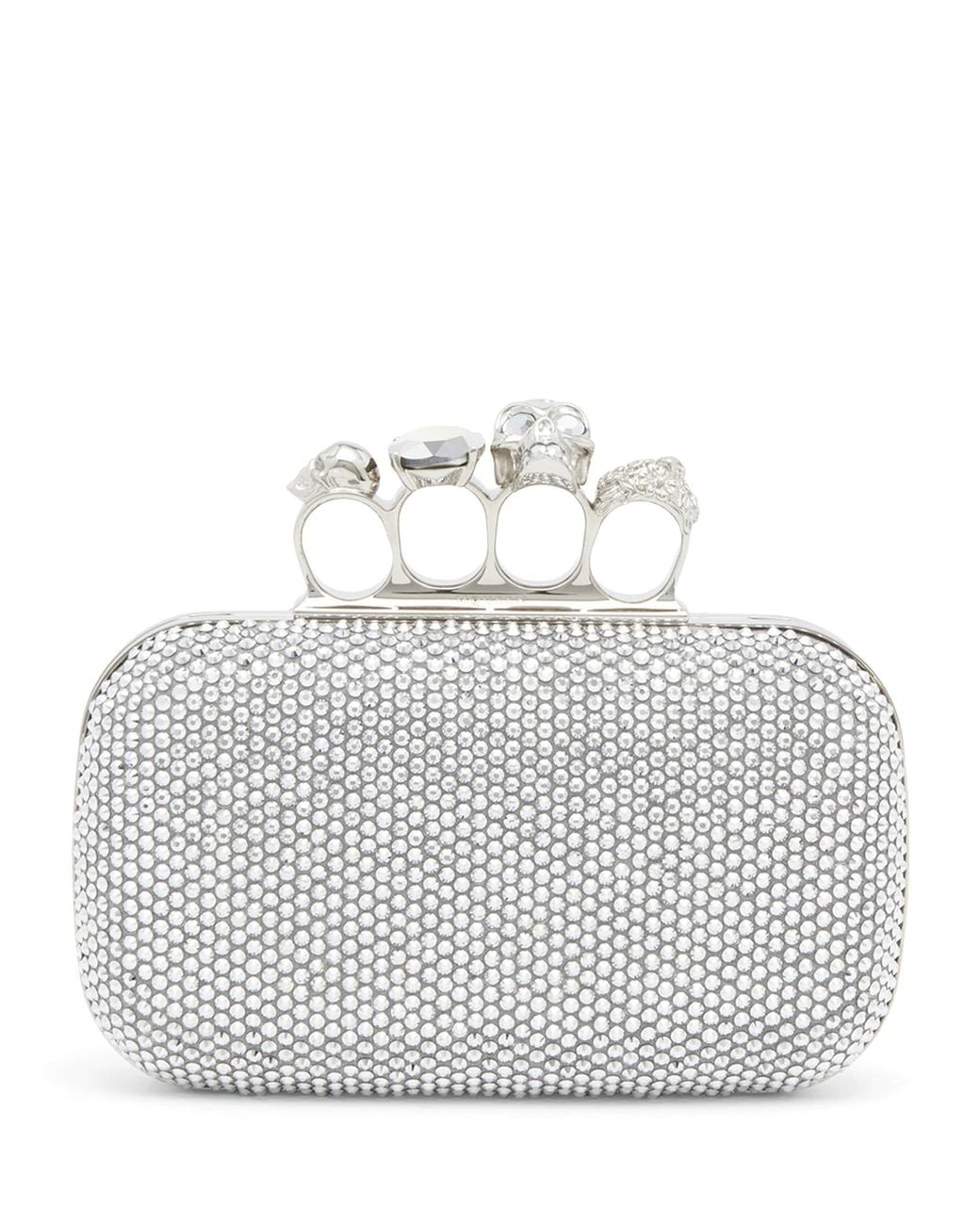 McQueen Gray Crystal-Embellished Knuckle Clutch Bag