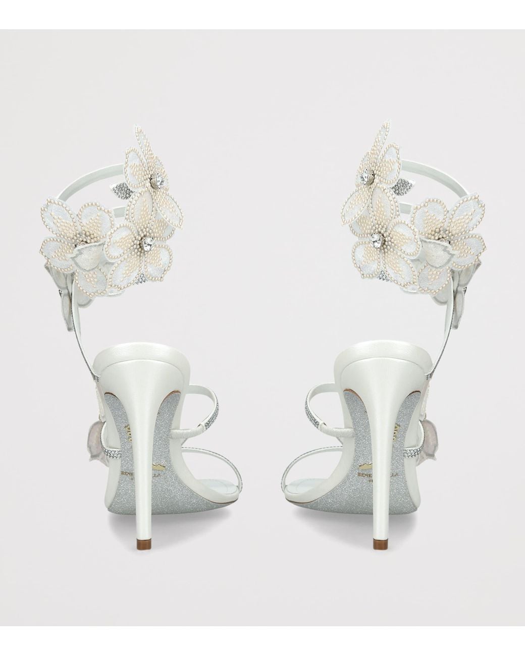 Rene Caovilla White Leather Flower Cleo Sandals 105