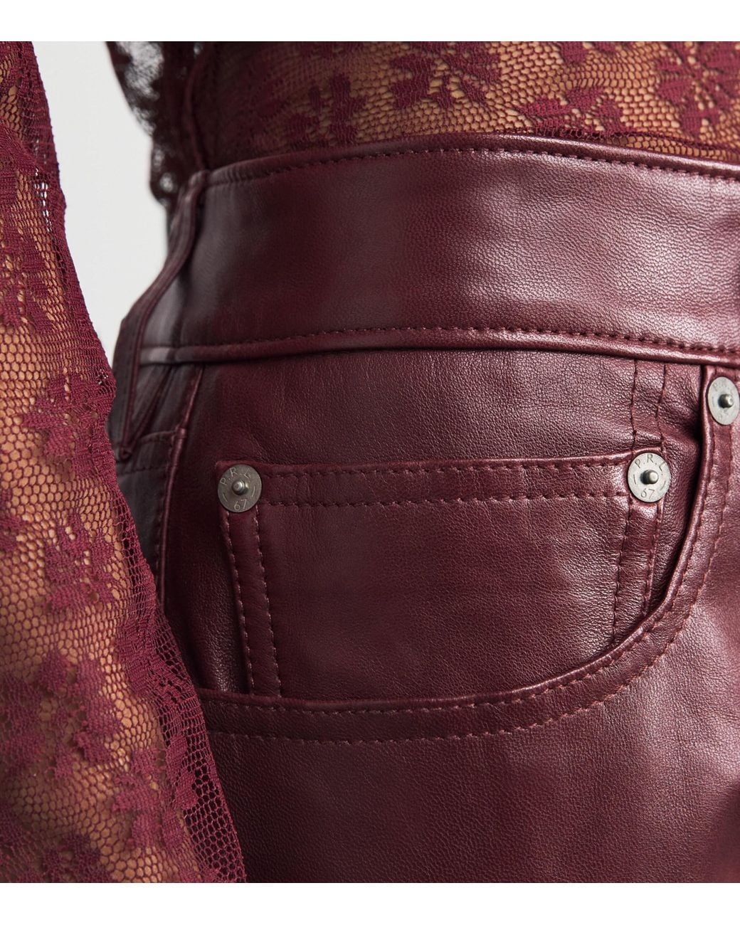 Polo Ralph Lauren Red Straight Leather Trousers