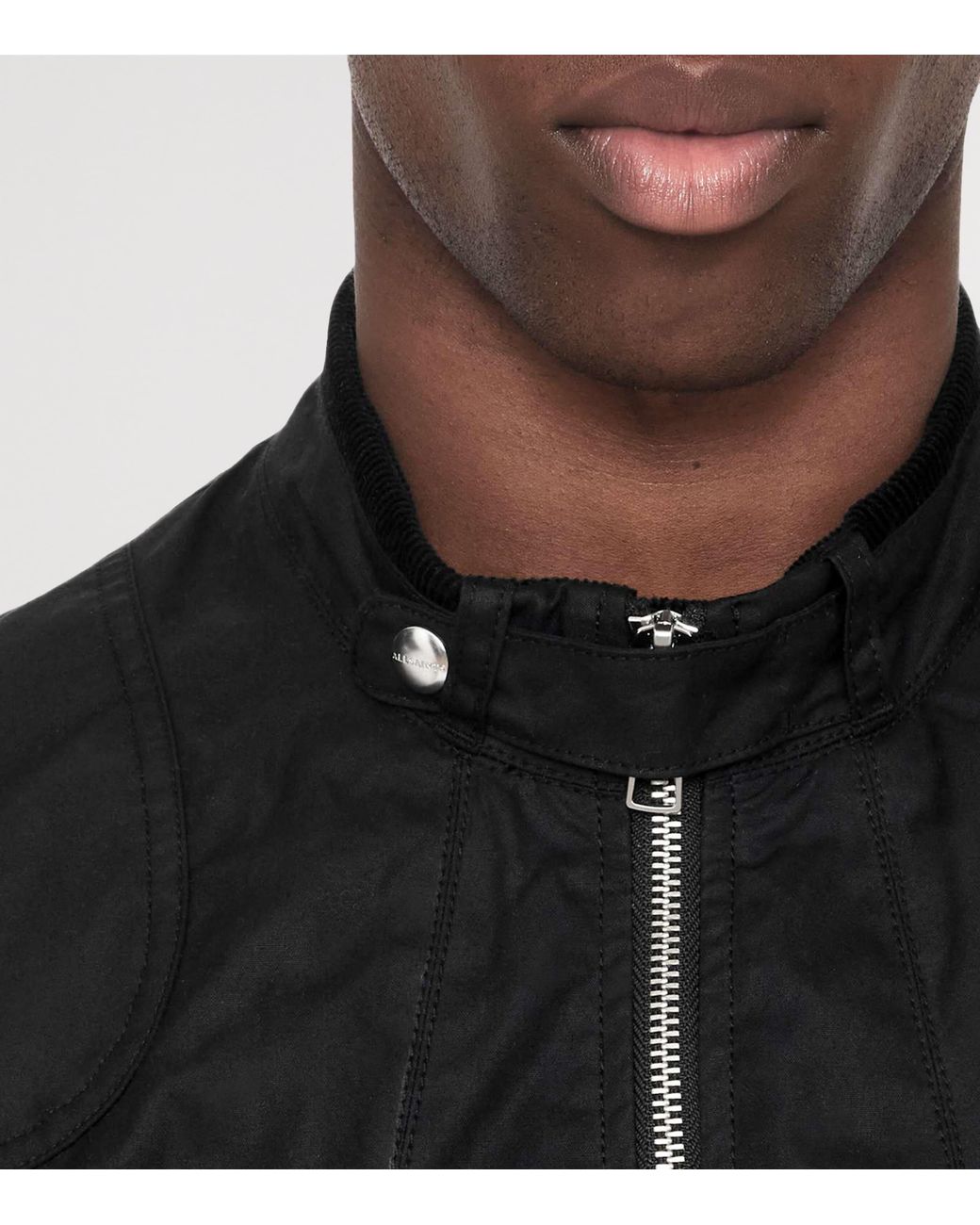 AllSaints Black Waxed Cotton Kirk Jacket for men