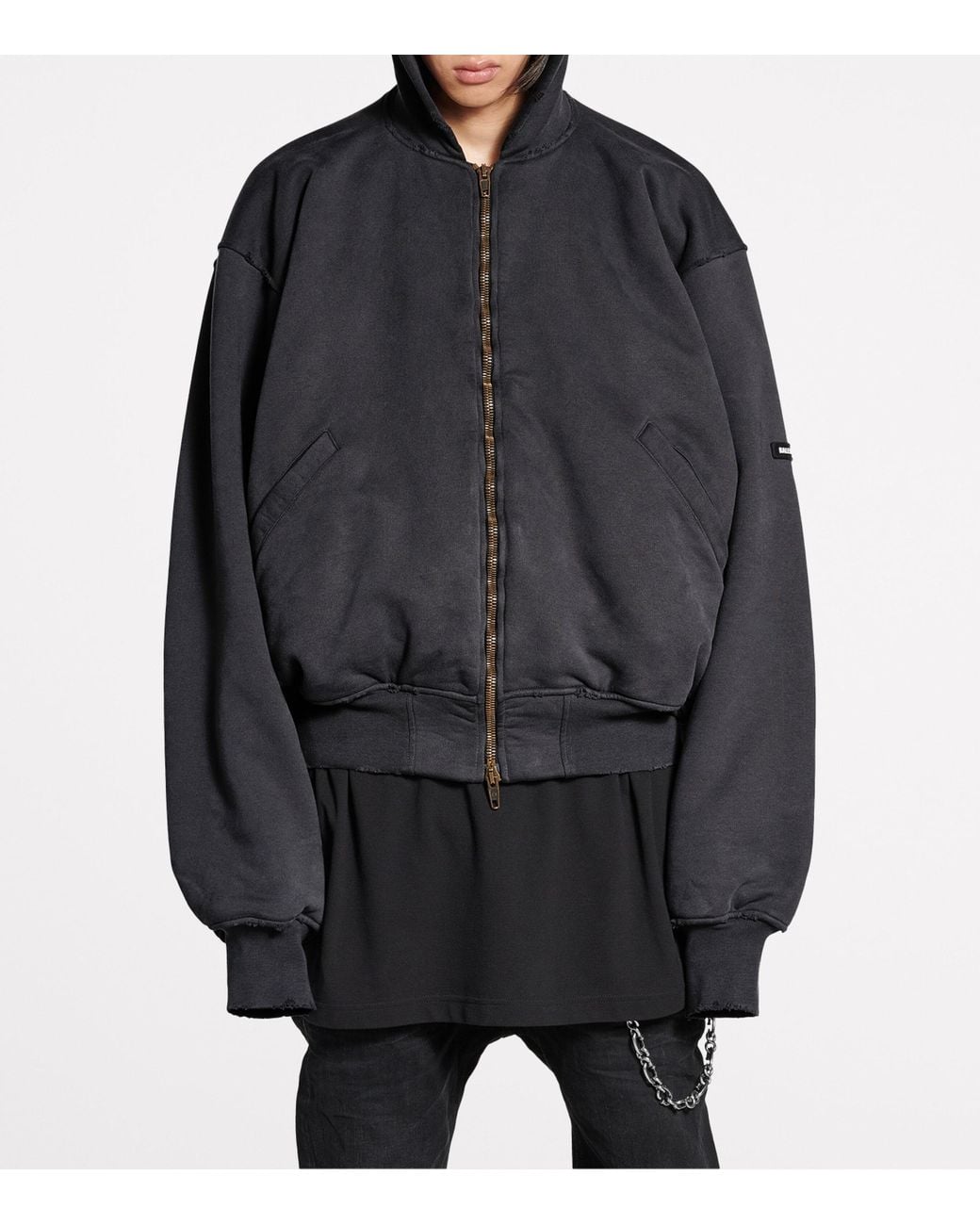 Balenciaga Blue Cotton Hooded Bomber Jacket for men