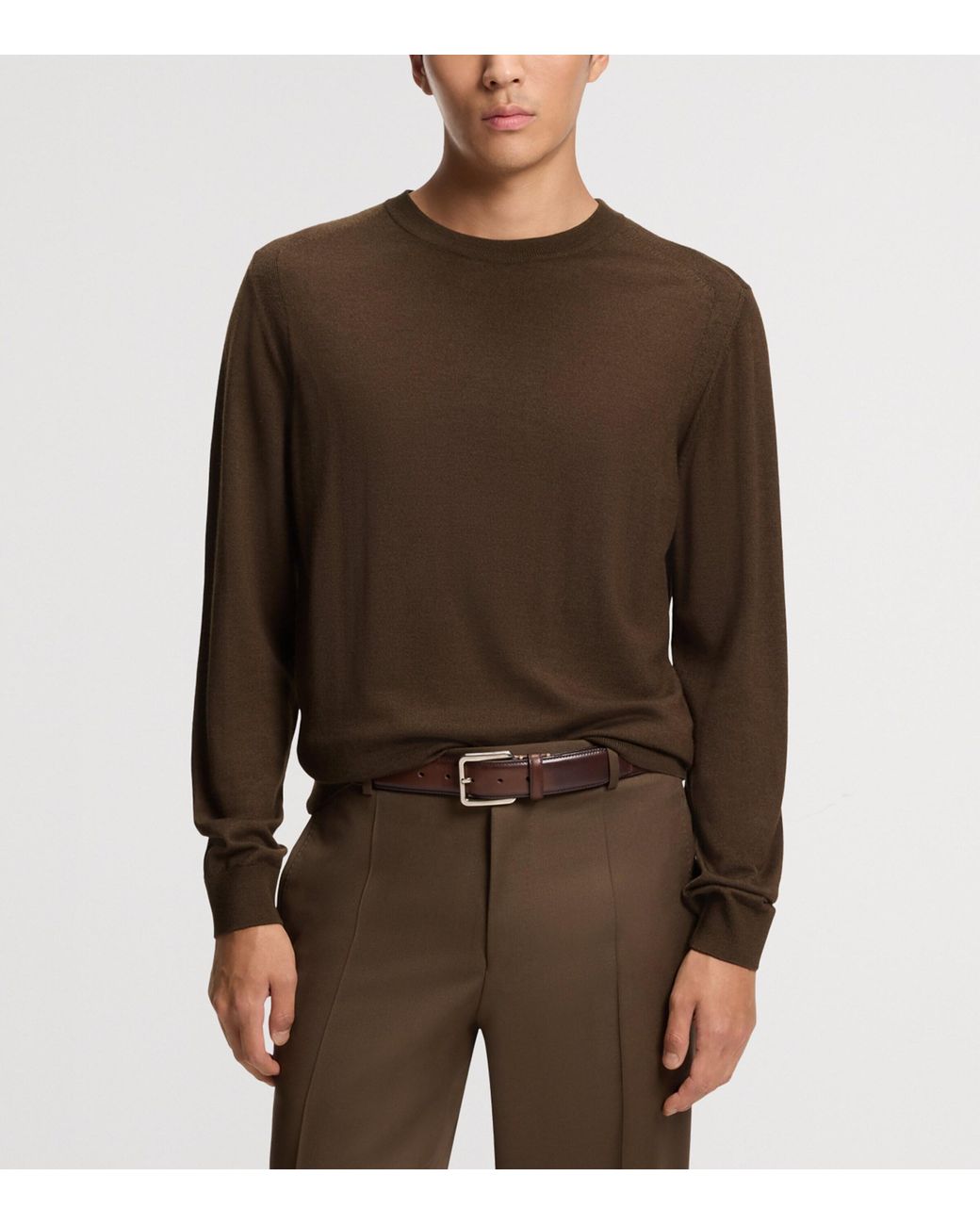 Boss Brown Wool-Silk-Cashmere Sweater for men