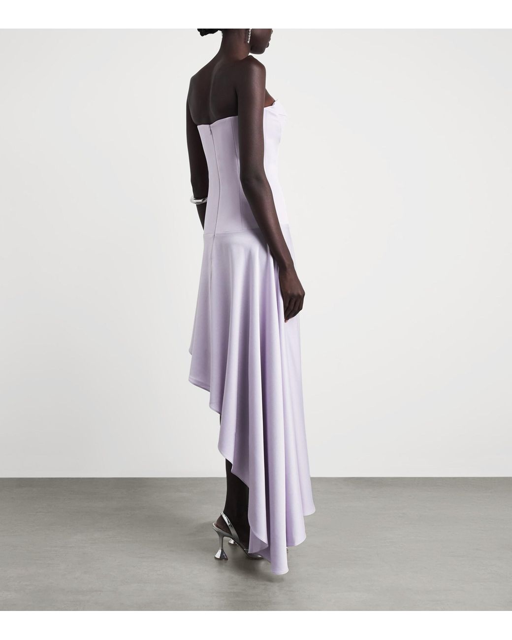 Alex Perry Purple Satin Strapless Asymmetric Midi Dress