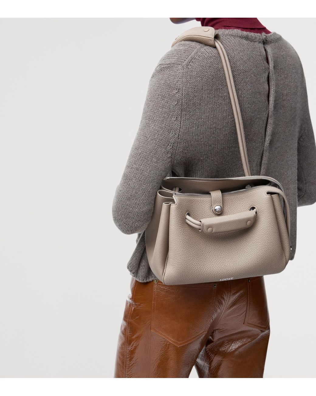 Loewe Gray Small Grained Leather Madrid Shoulder Bag