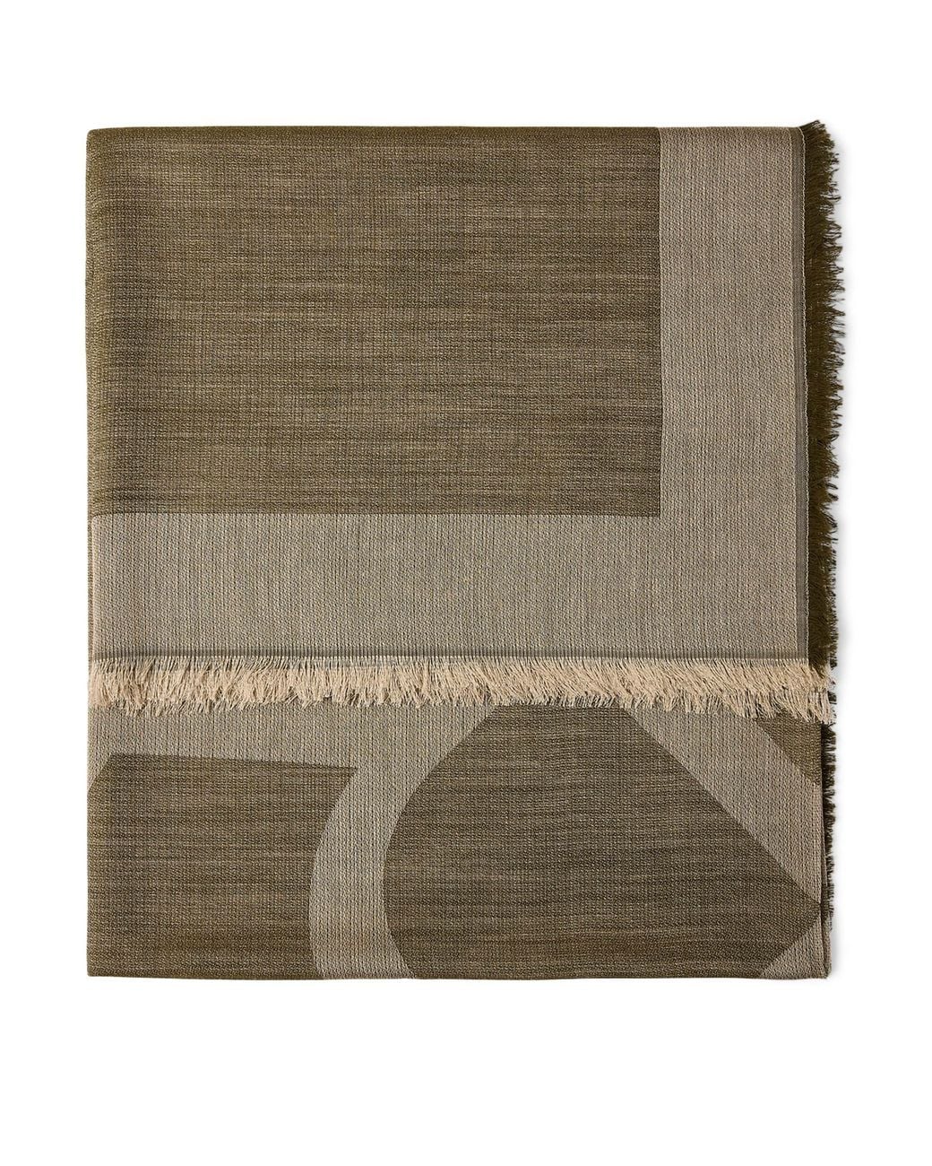 Marina Rinaldi Green Wool-Cashmere-Blend Monogram Scarf