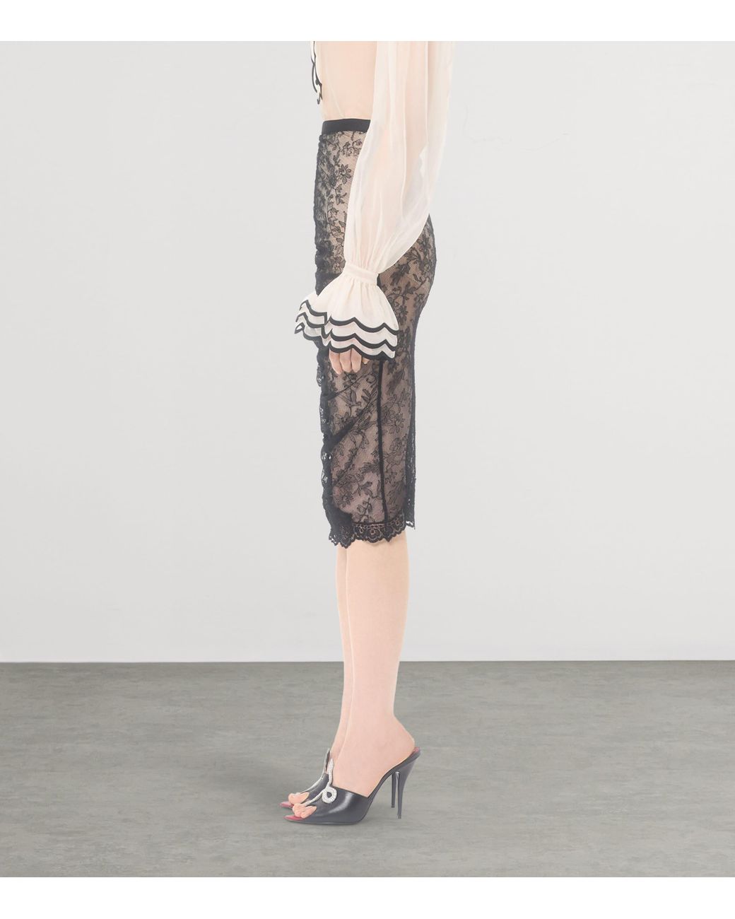 Valentino Gray Lace Ruched Skirt