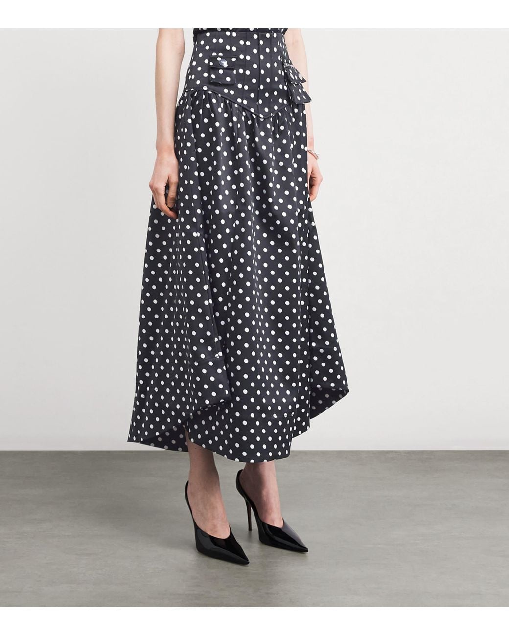 Ganni Blue Satin Polka-Dot Maxi Skirt