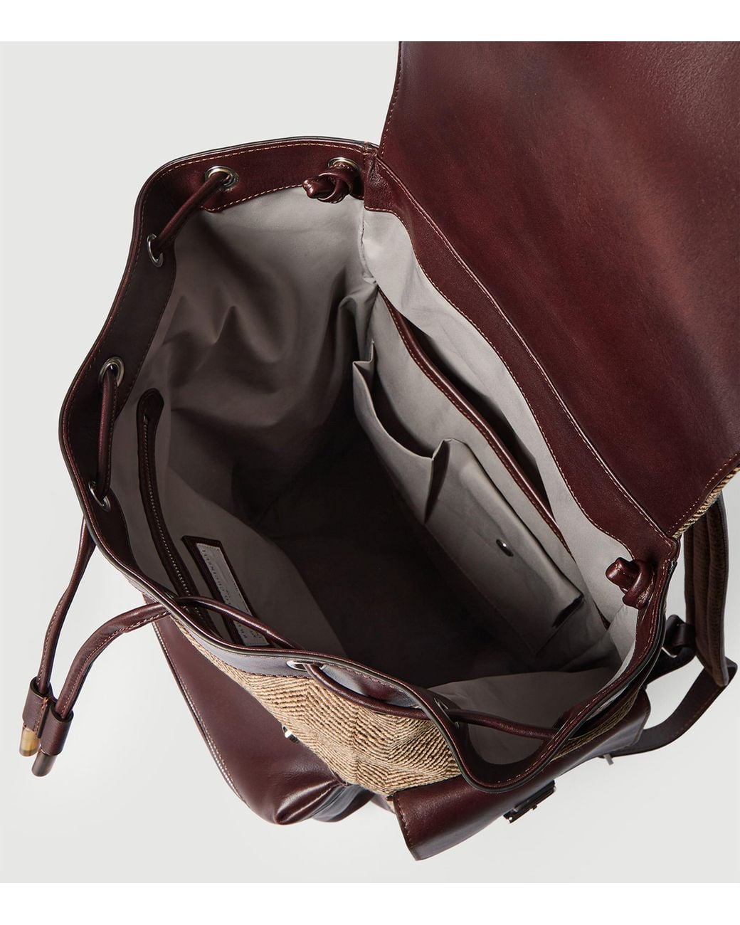 Brunello Cucinelli Brown Leather-Trim Backpack for men