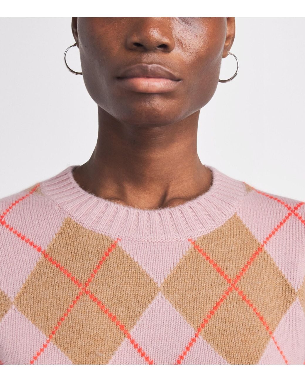 ME+EM Pink Cashmere Argyle Sweater