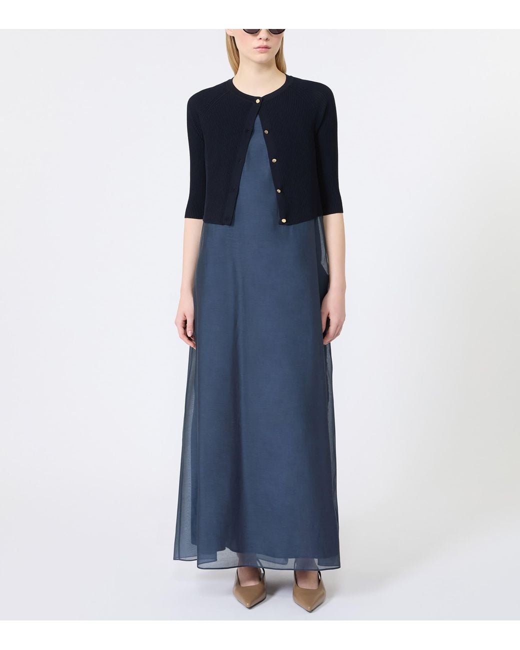Max Mara Blue Virgin Wool Cropped Cardigan