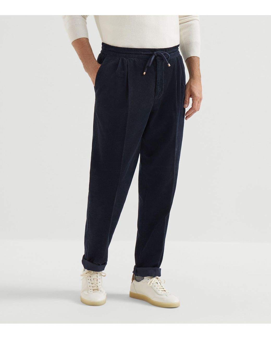 Brunello Cucinelli Blue Cotton Drawstring Trousers for men