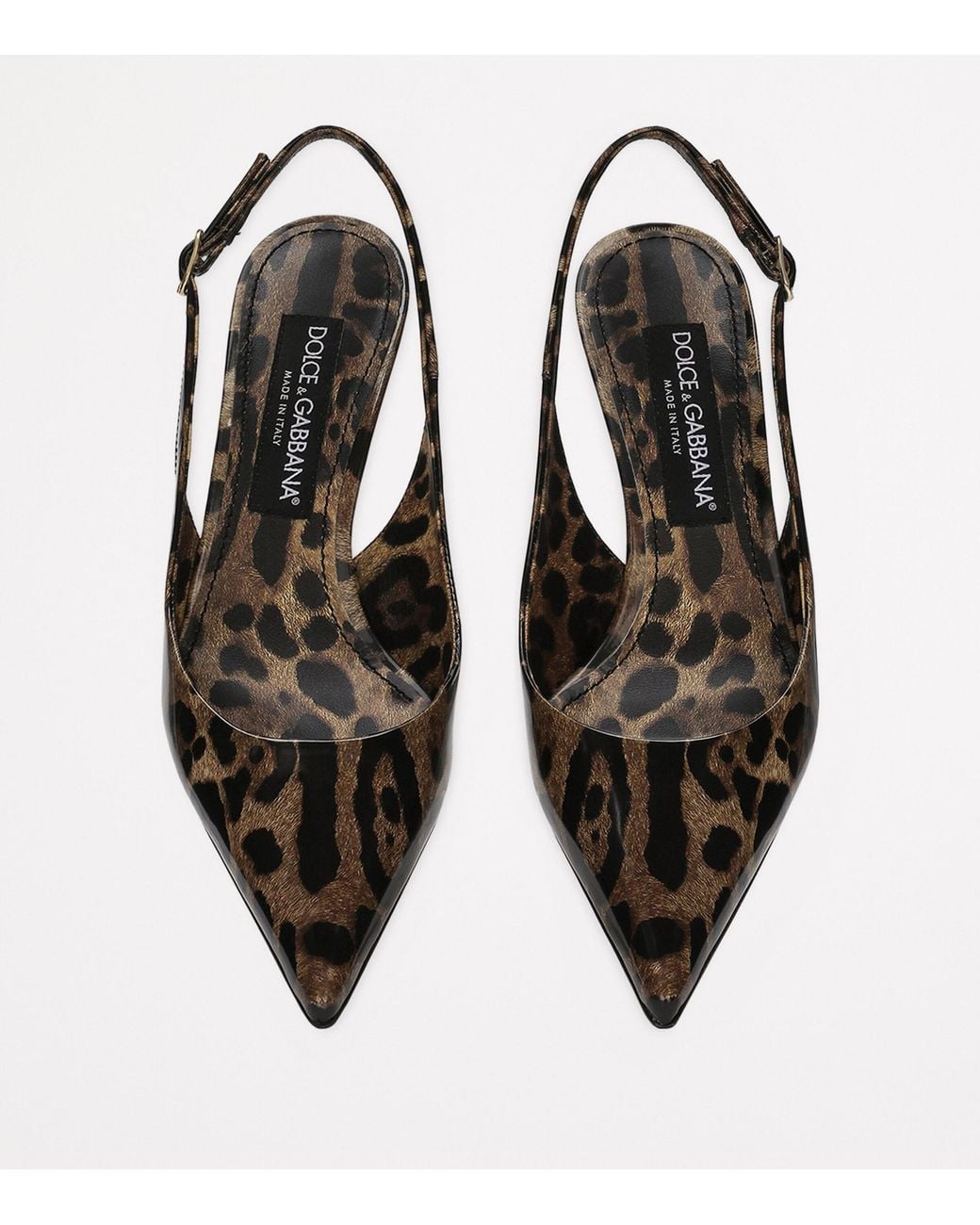 Dolce & Gabbana Brown Patent Leather Leopard Slingback Pumps 60