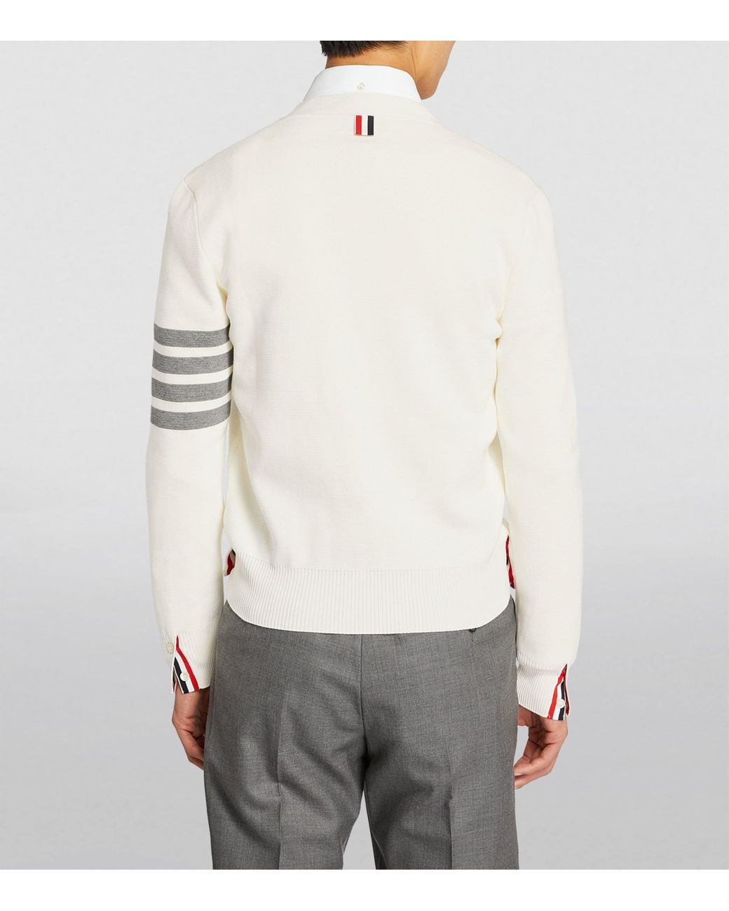 Thom Browne White Cotton V-Neck Cardigan for men