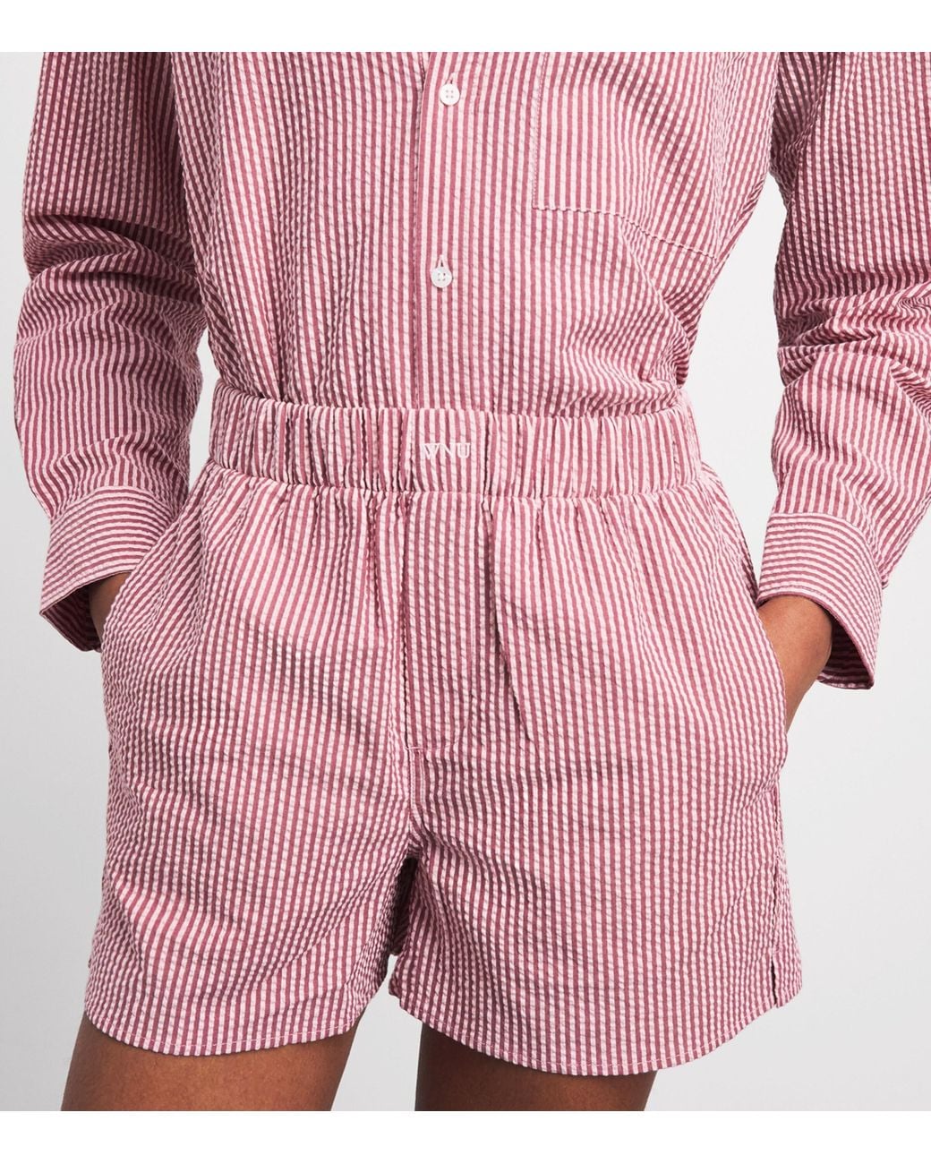 With Nothing Underneath Red Cotton Striped Seersucker Boxer Shorts