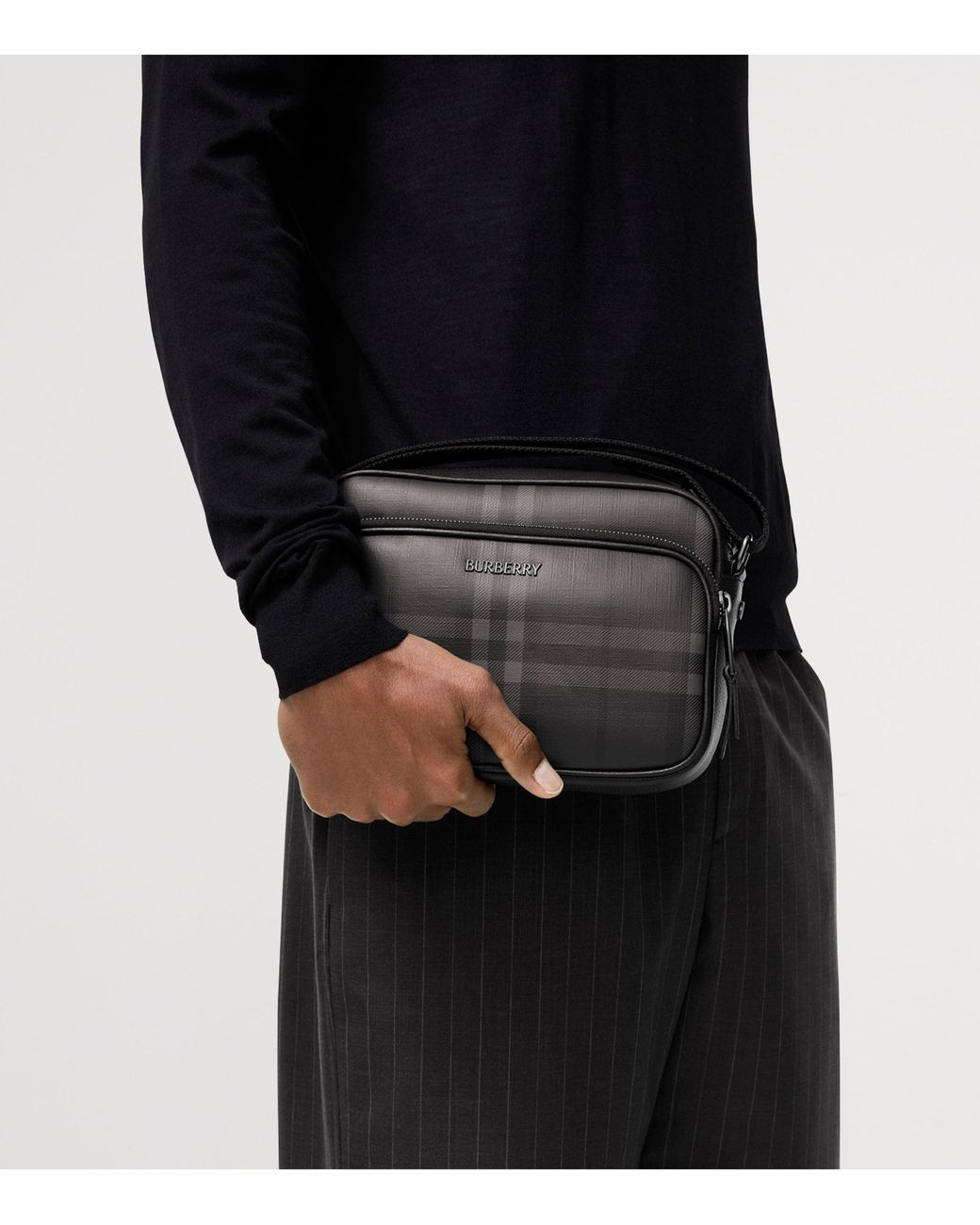 Burberry Black City Check Pocket Cross-Body Bag for men