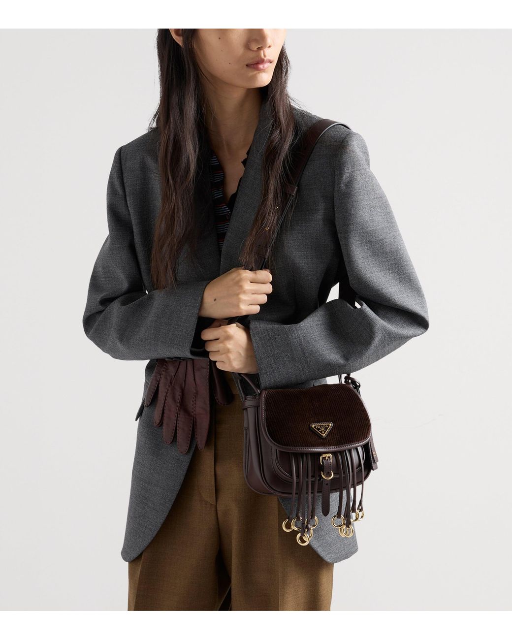 Prada Black Mini Leather And Corduroy Corsaire Shoulder Bag