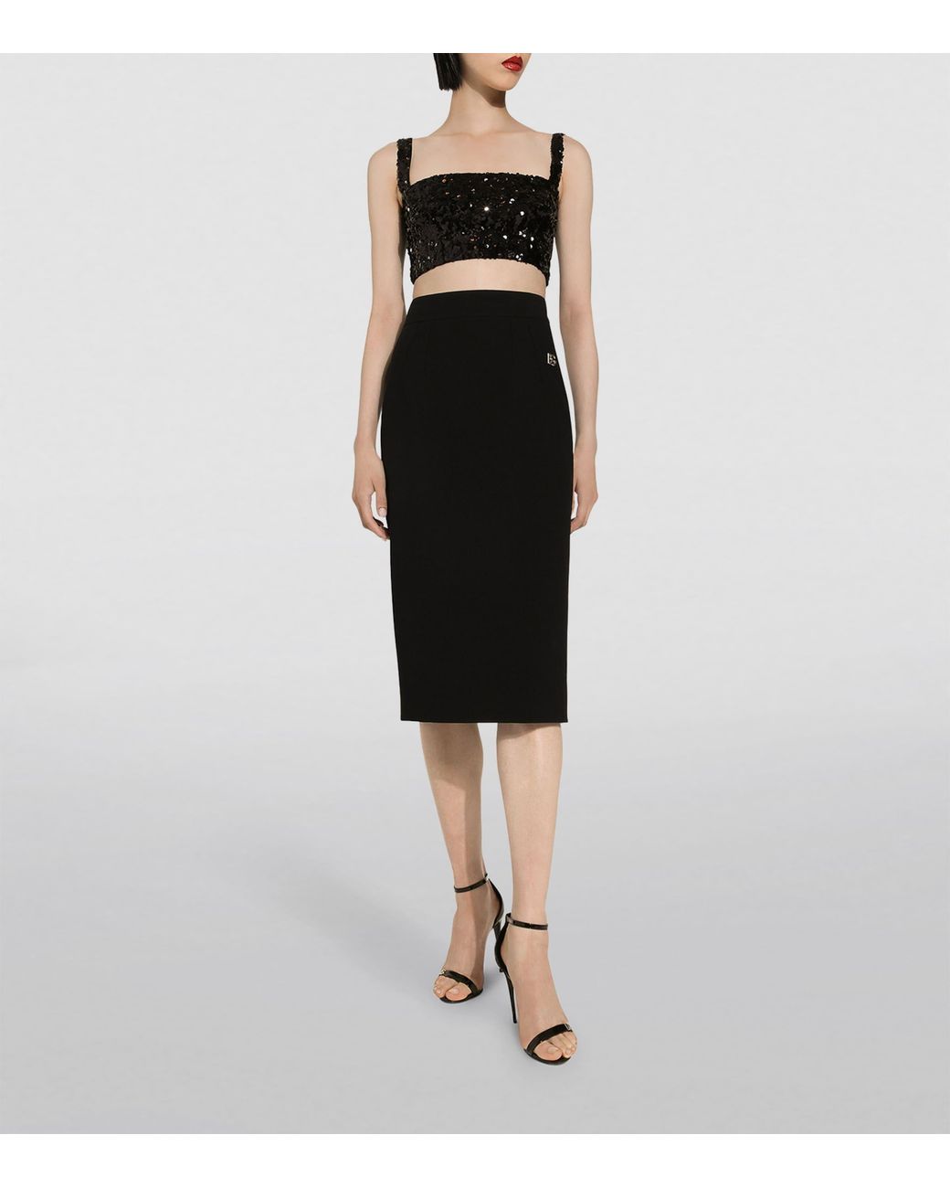 Dolce & Gabbana Black Sequin Sleeveless Crop Top
