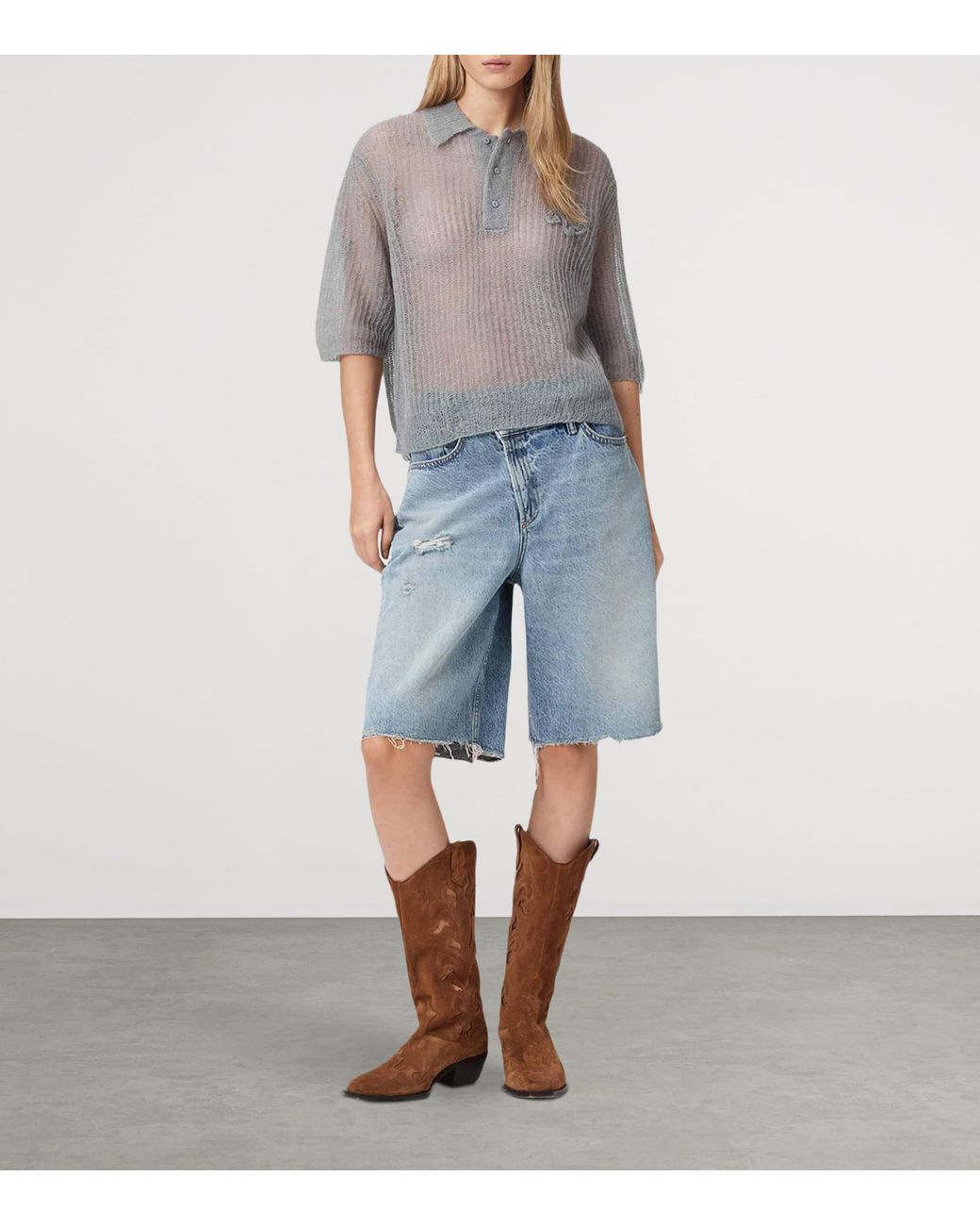 AllSaints Gray Mohair-Blend Anabel Polo Top