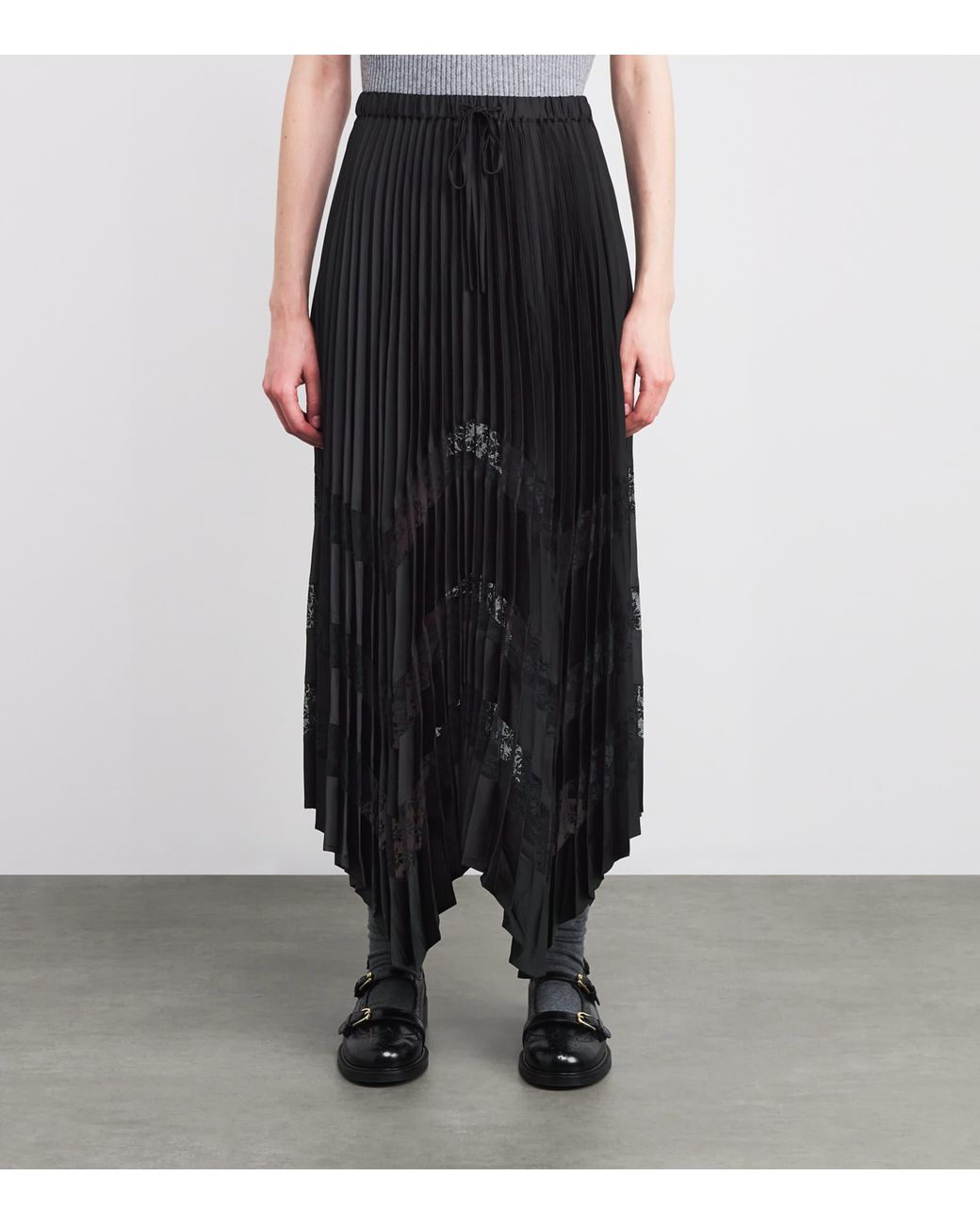 Claudie Pierlot Black Lace-Trim Pleated Maxi Skirt