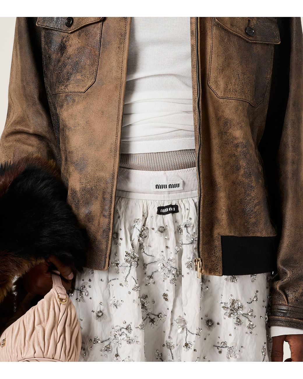 Miu Miu Natural Embroidered Duchesse Mini Skirt
