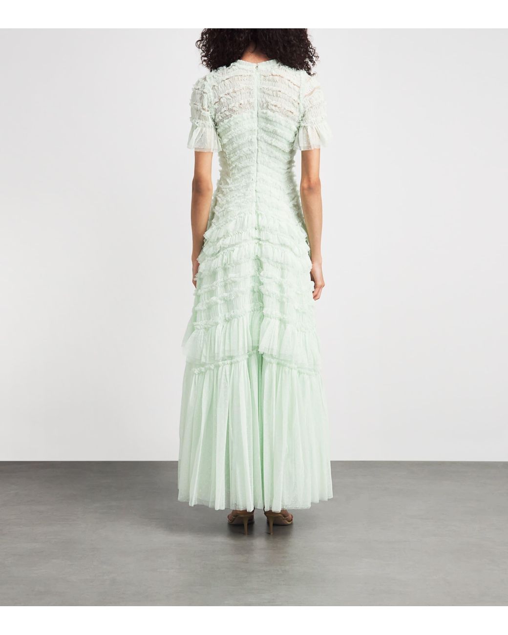 Needle & Thread White Tulle Ruffle Valentine Maxi Dress