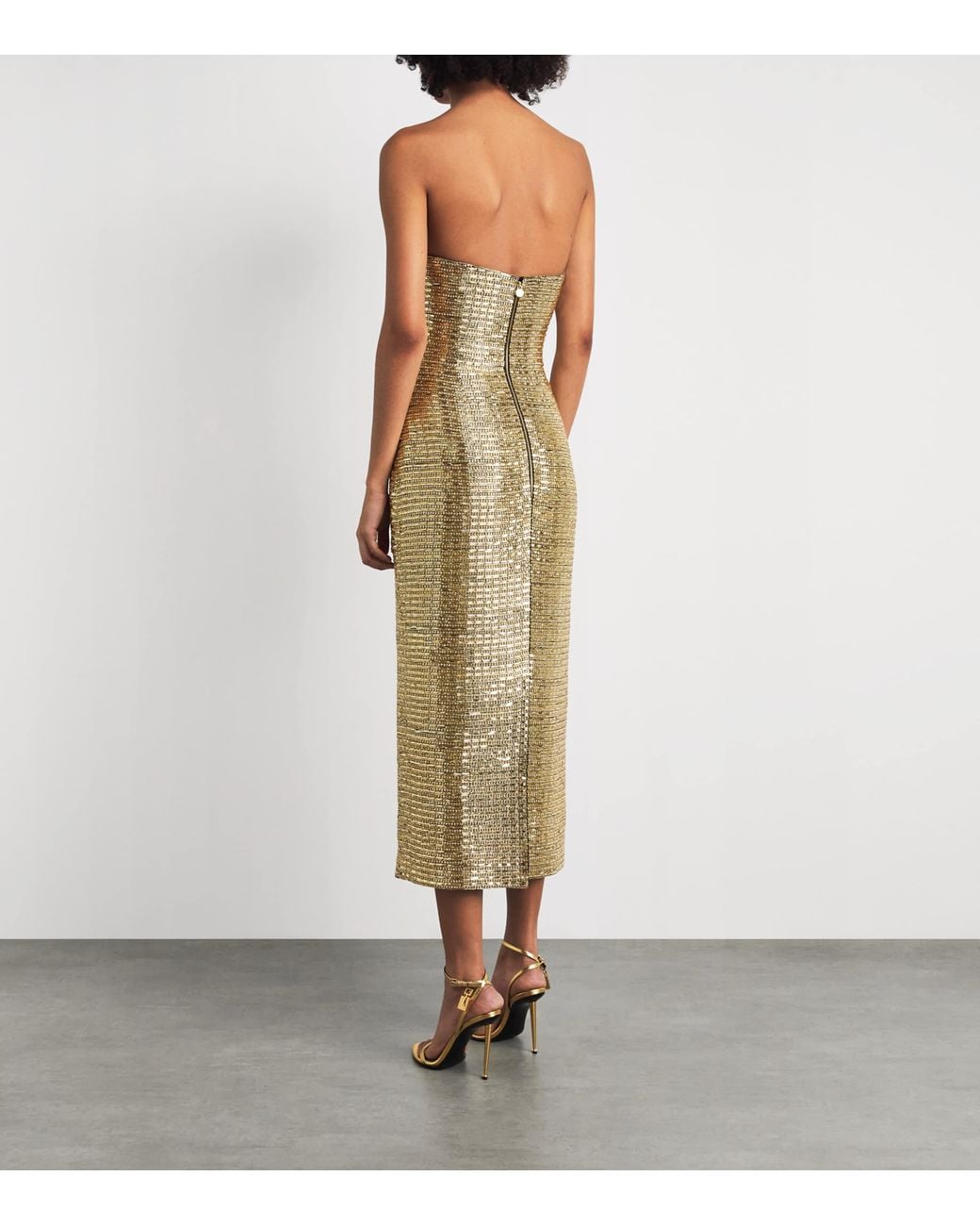 Carolina Herrera Metallic Silk Embellished Strapless Midi Dress