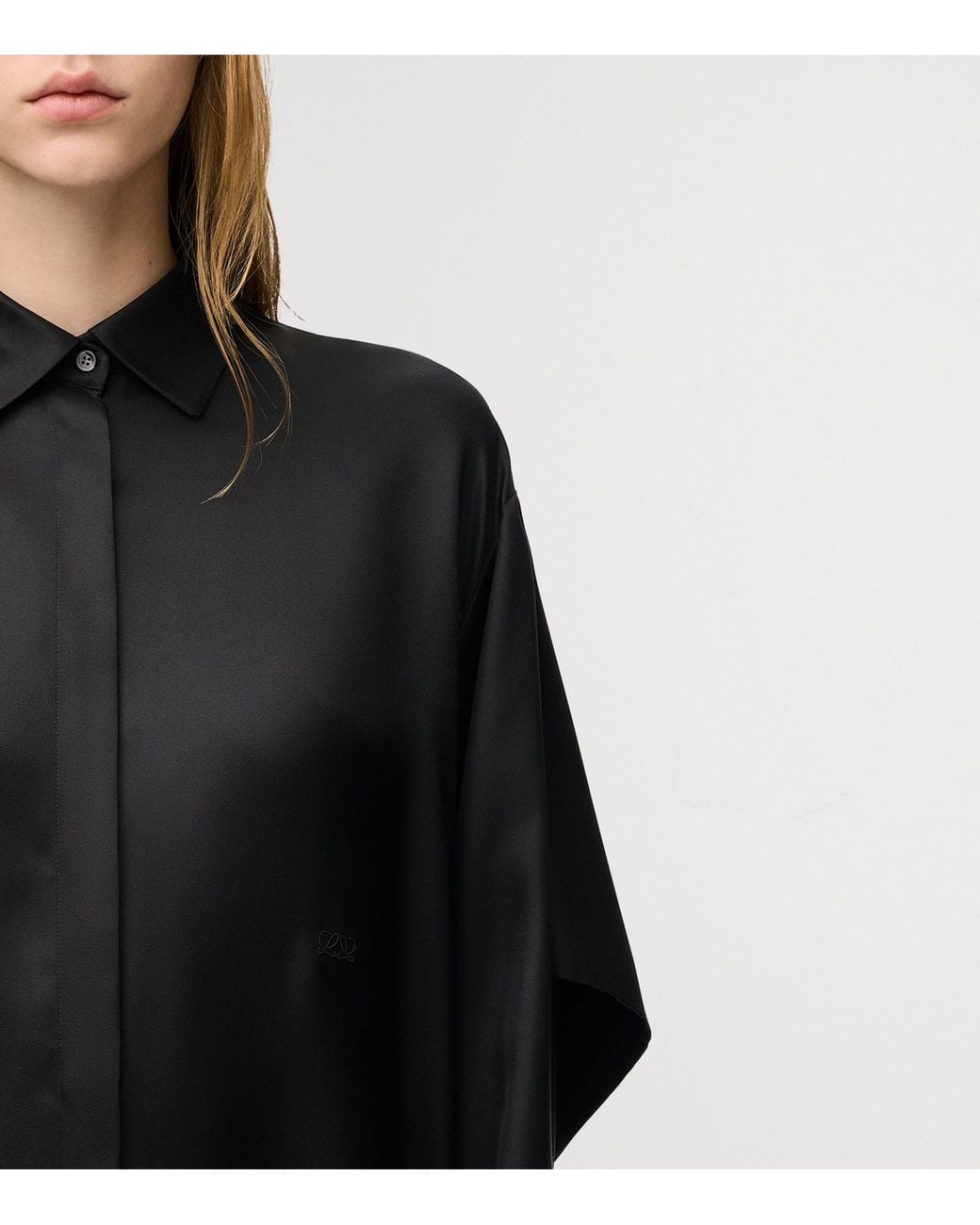 Loewe Black Silk-Blend Draped Shirt Dress